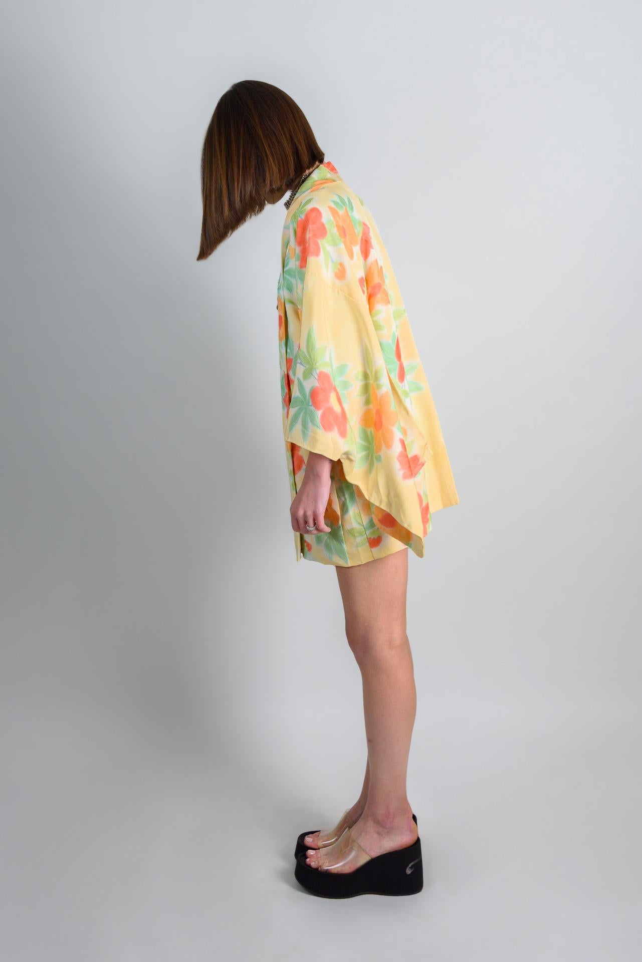 Handmade Silk Floral Haori: Japanese Boho Kimono Robe