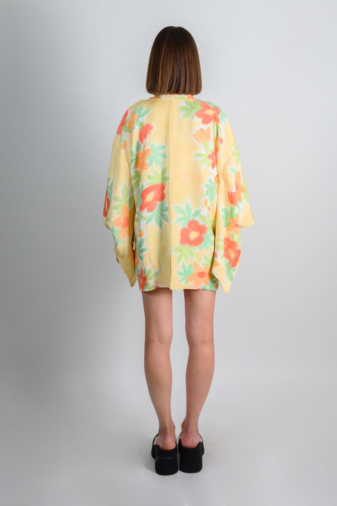 Handmade Silk Floral Haori: Japanese Boho Kimono Robe