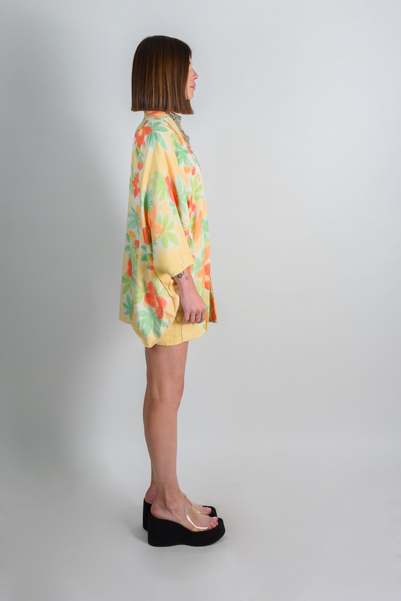 Handmade Silk Floral Haori: Japanese Boho Kimono Robe