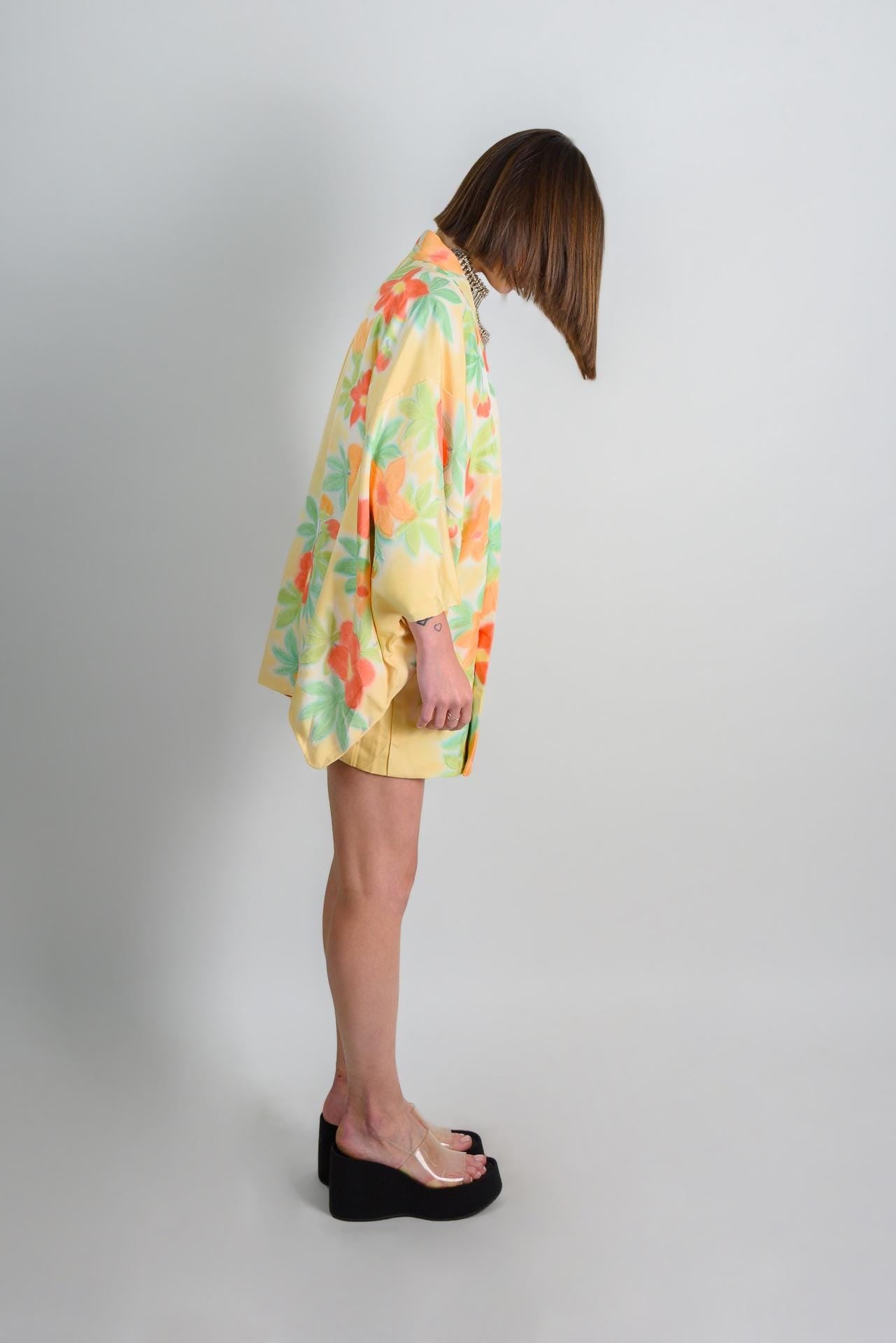 Handmade Silk Floral Haori: Japanese Boho Kimono Robe