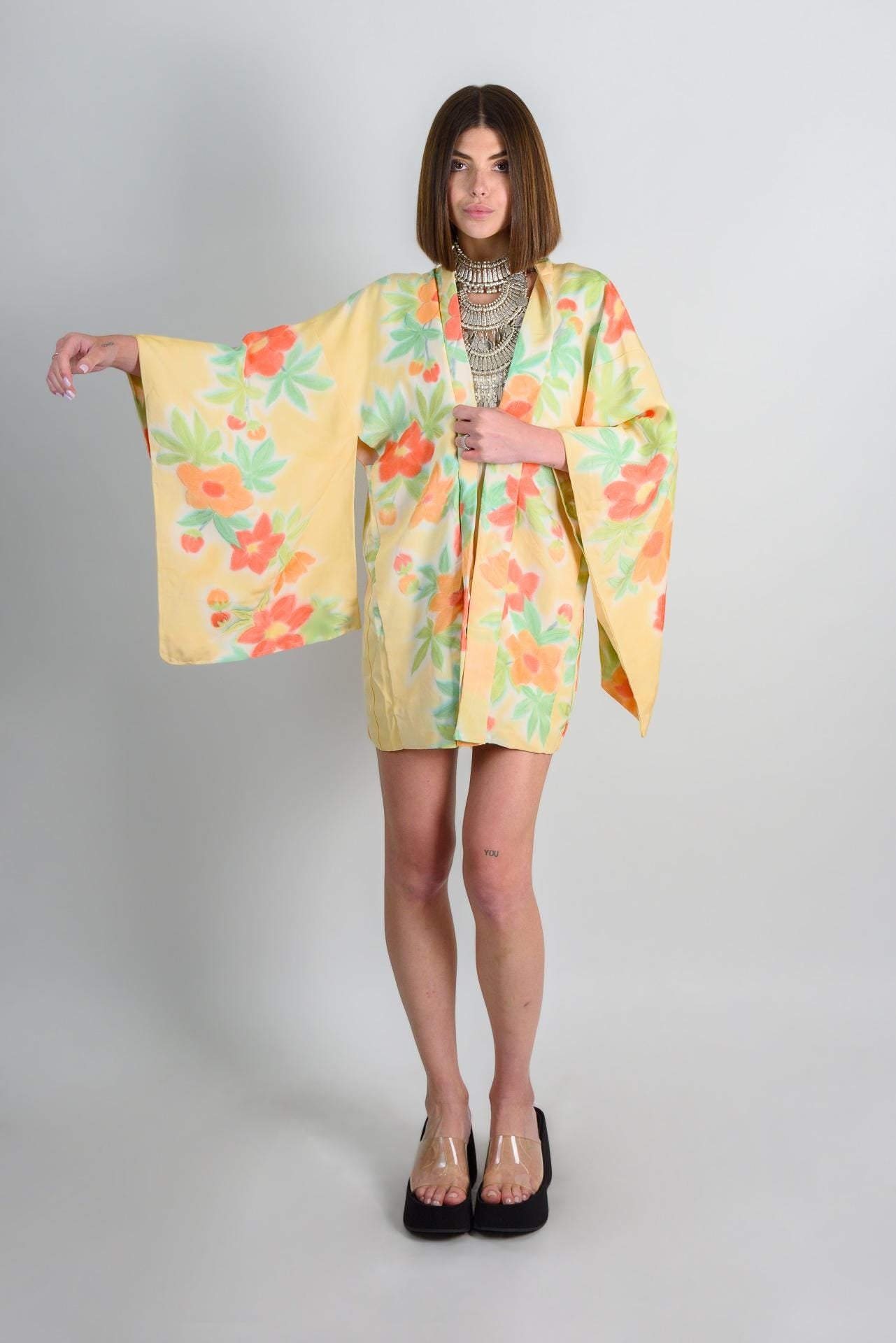 Handmade Silk Floral Haori: Japanese Boho Kimono Robe