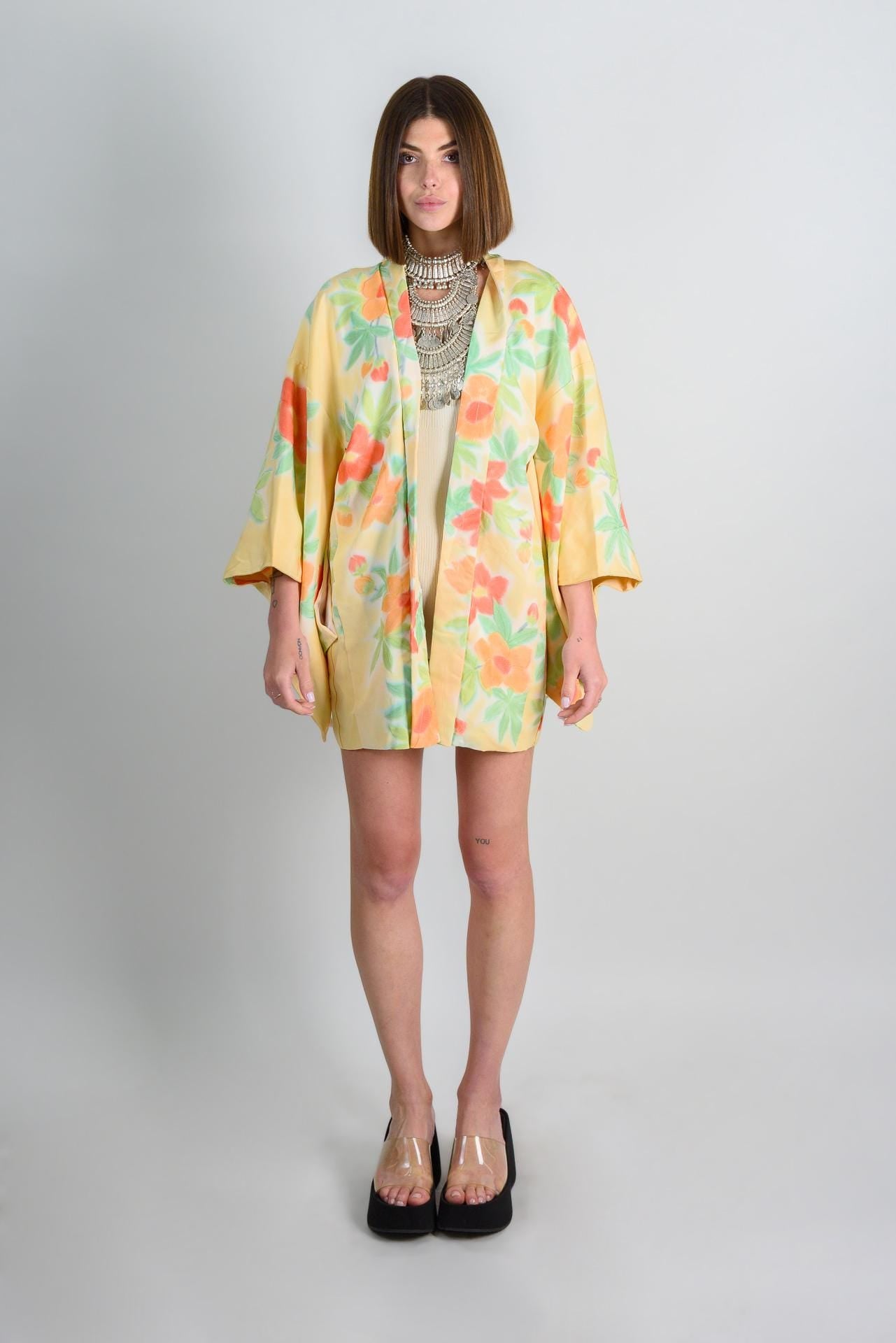 Handmade Silk Floral Haori: Japanese Boho Kimono Robe