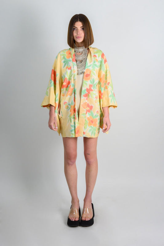 Handmade Silk Floral Haori: Japanese Boho Kimono Robe