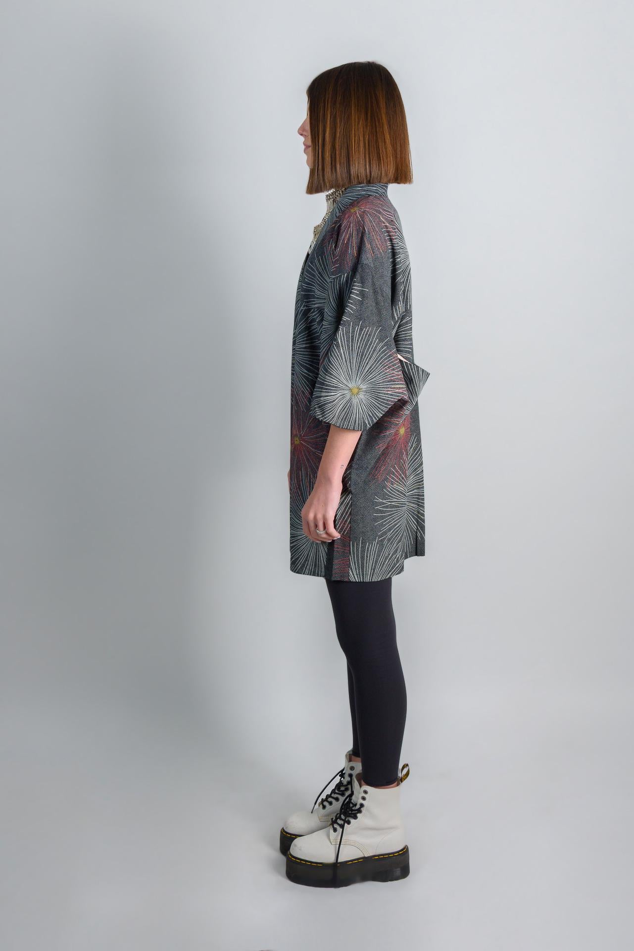 Silk Kimono Haori: Japanese Firework Festival Robe