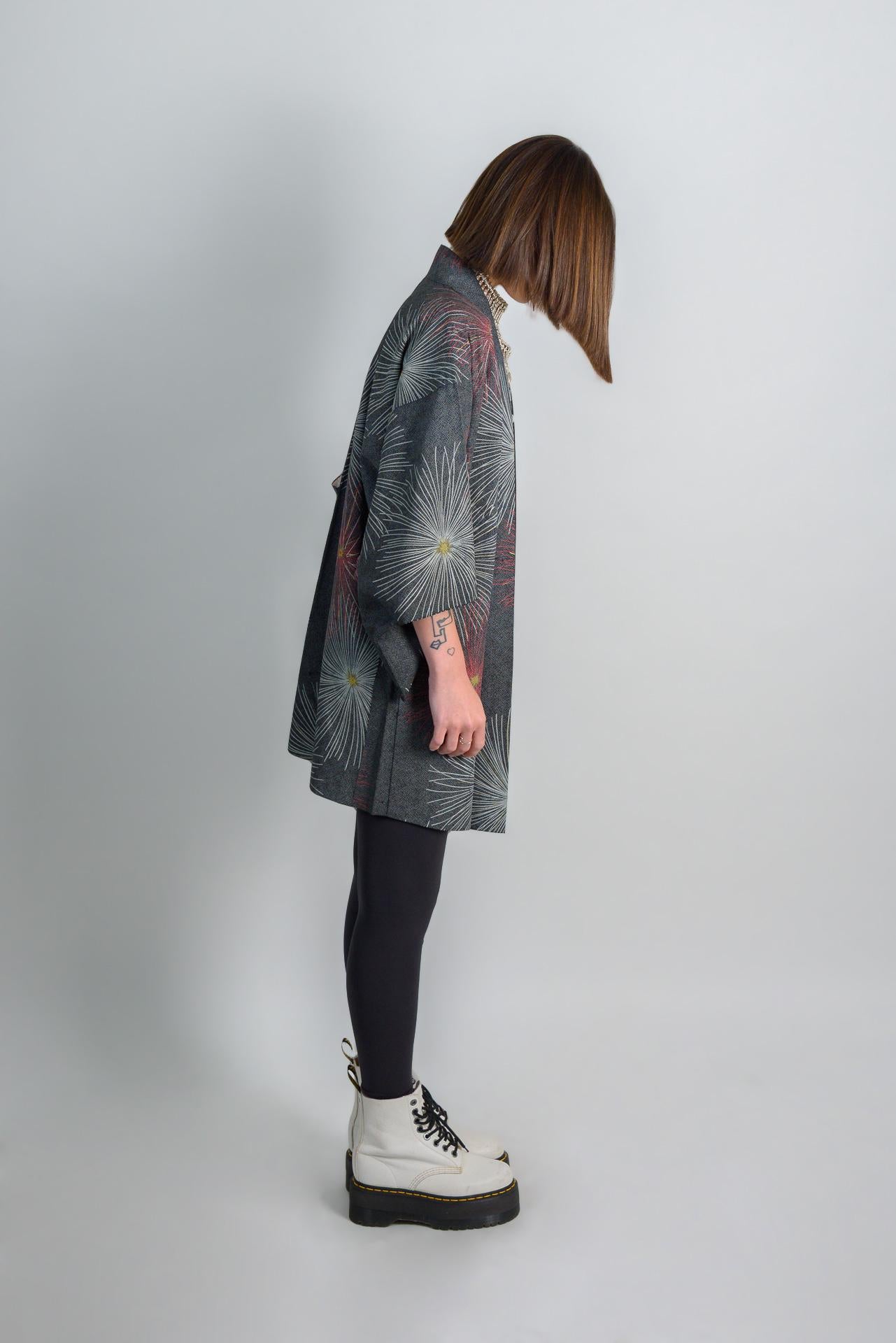 Silk Kimono Haori: Japanese Firework Festival Robe
