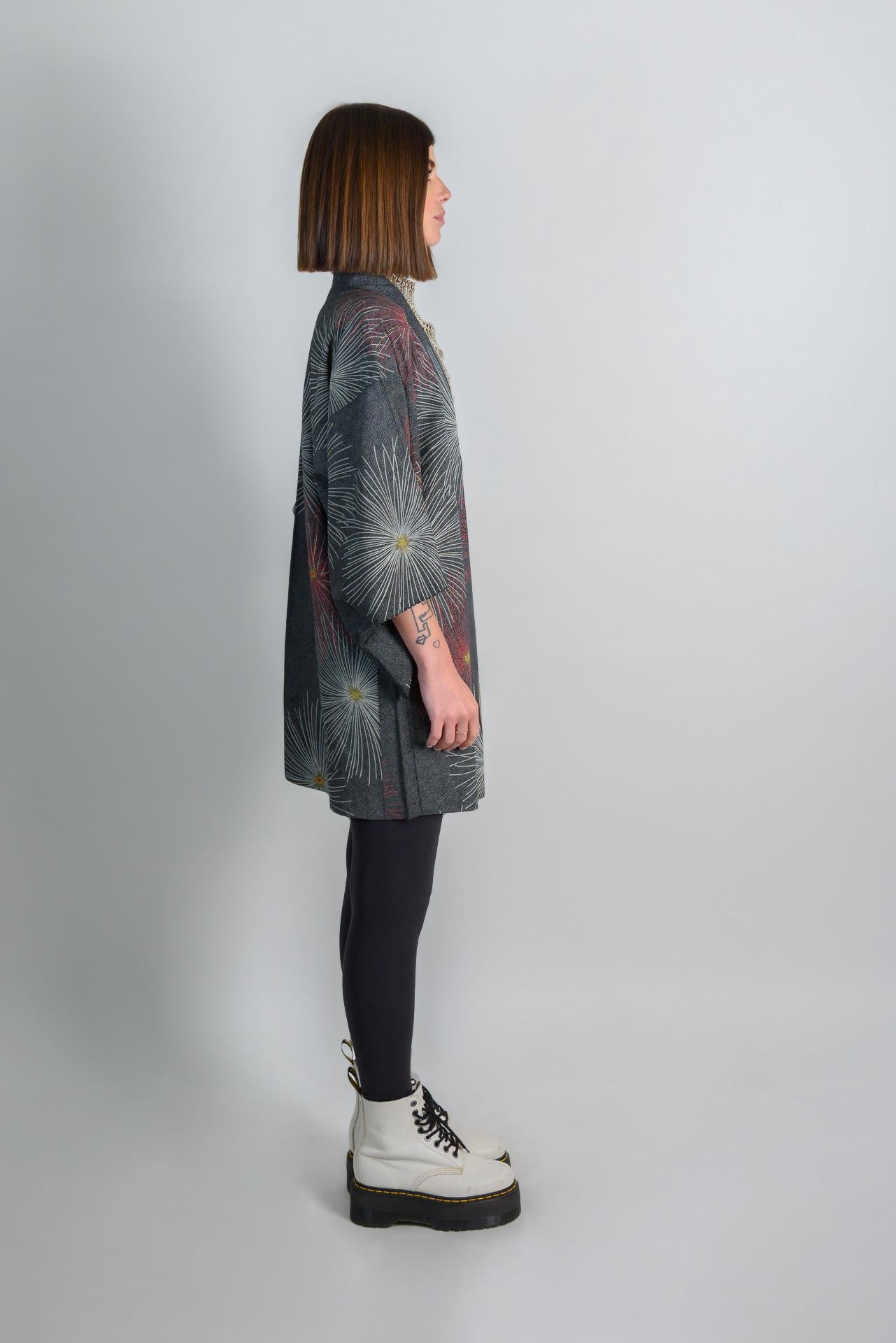 Silk Kimono Haori: Japanese Firework Festival Robe