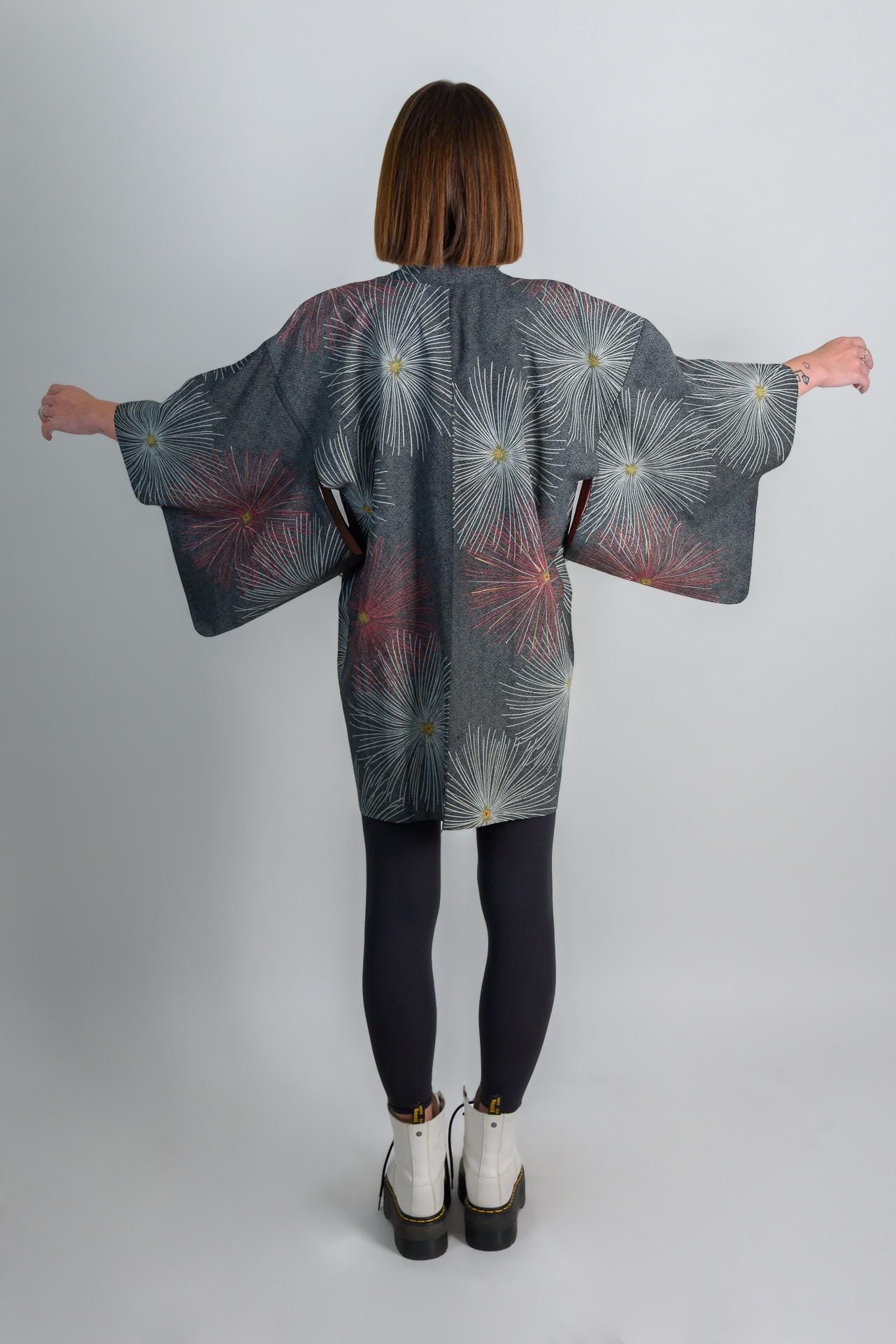 Silk Kimono Haori: Japanese Firework Festival Robe