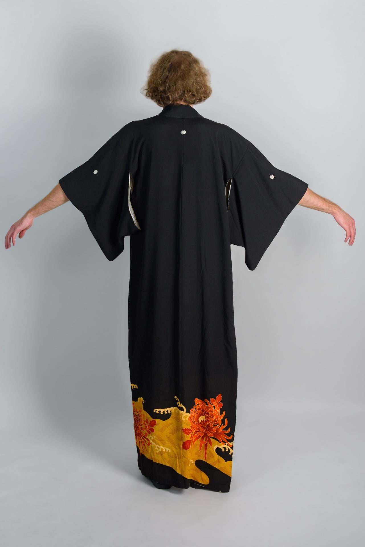 Handmade Japanese Montsuki Kimono | Fire Bloom Print Formal Robe