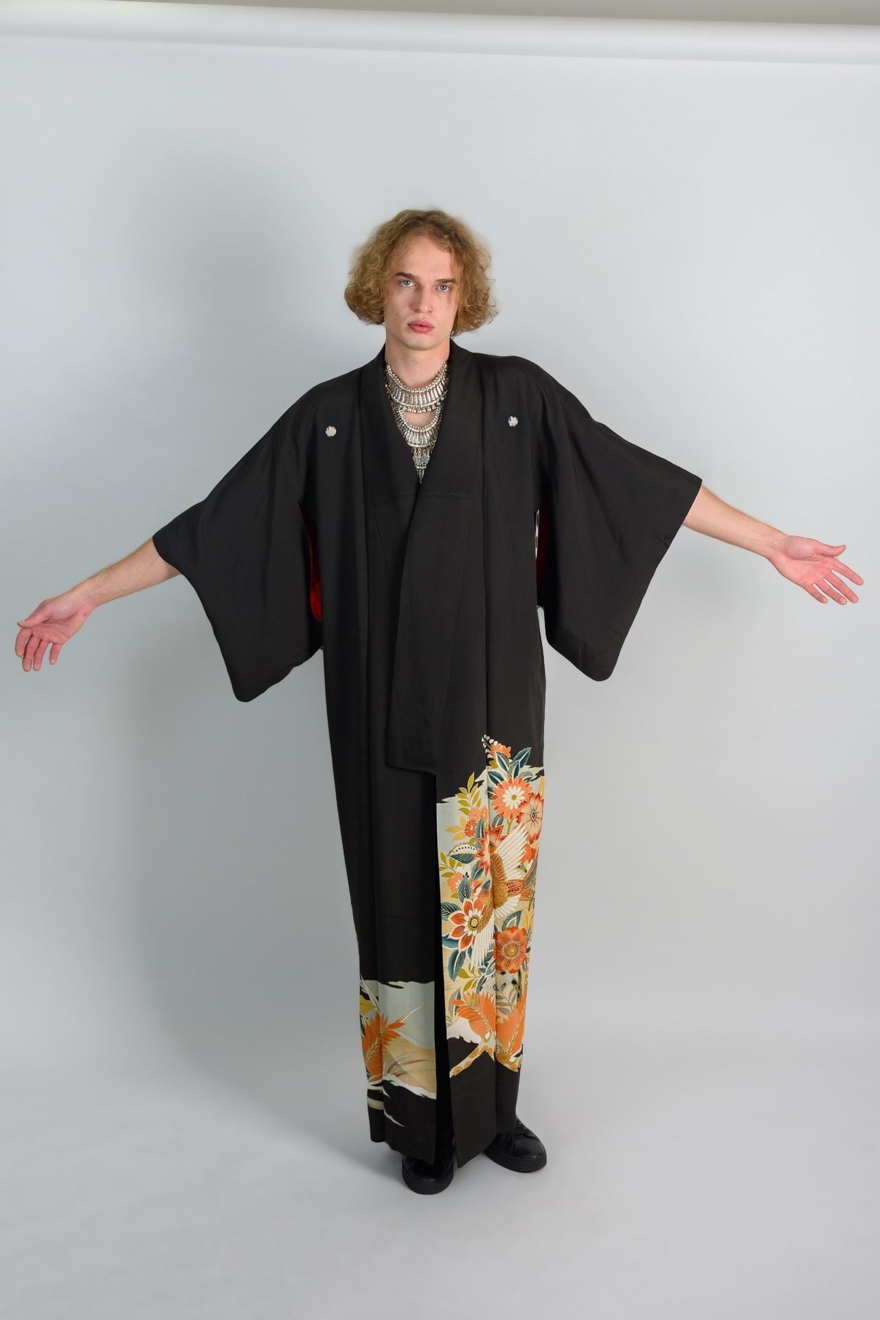 Phoenix Blossom Kimono | Handmade Japanese Montsuki Robe