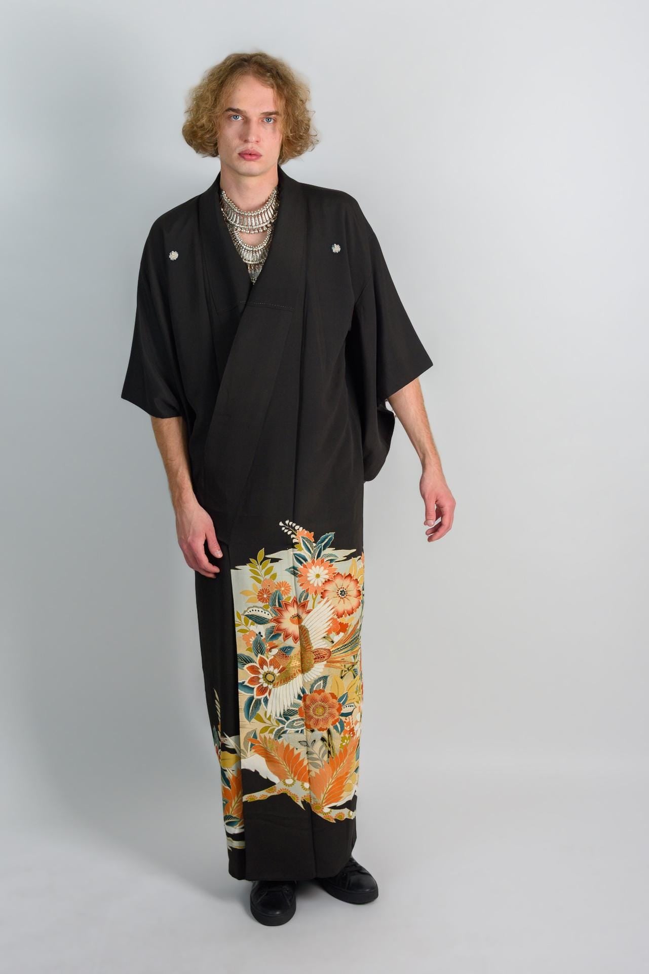 Phoenix Blossom Kimono | Handmade Japanese Montsuki Robe