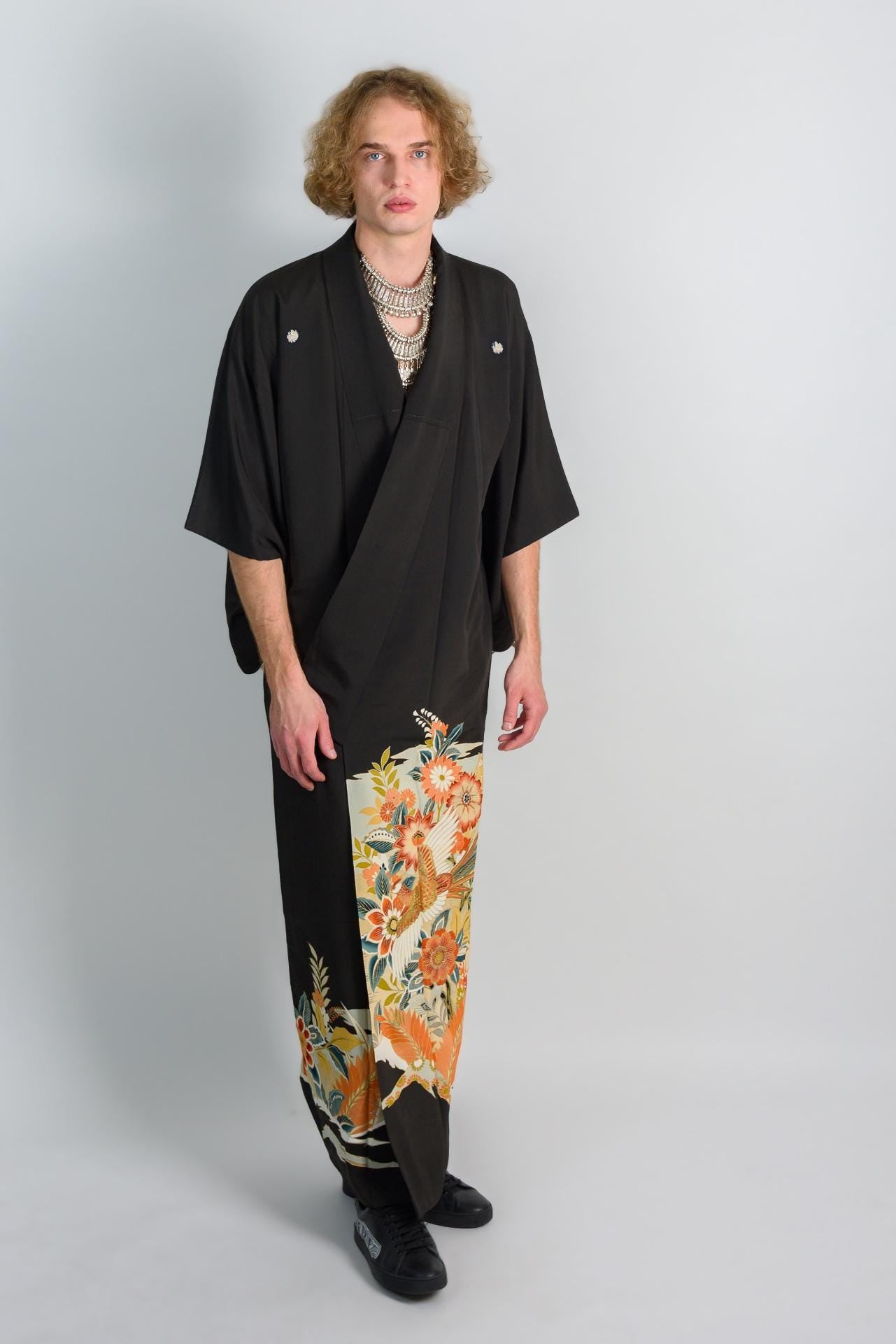 Phoenix Blossom Kimono | Handmade Japanese Montsuki Robe