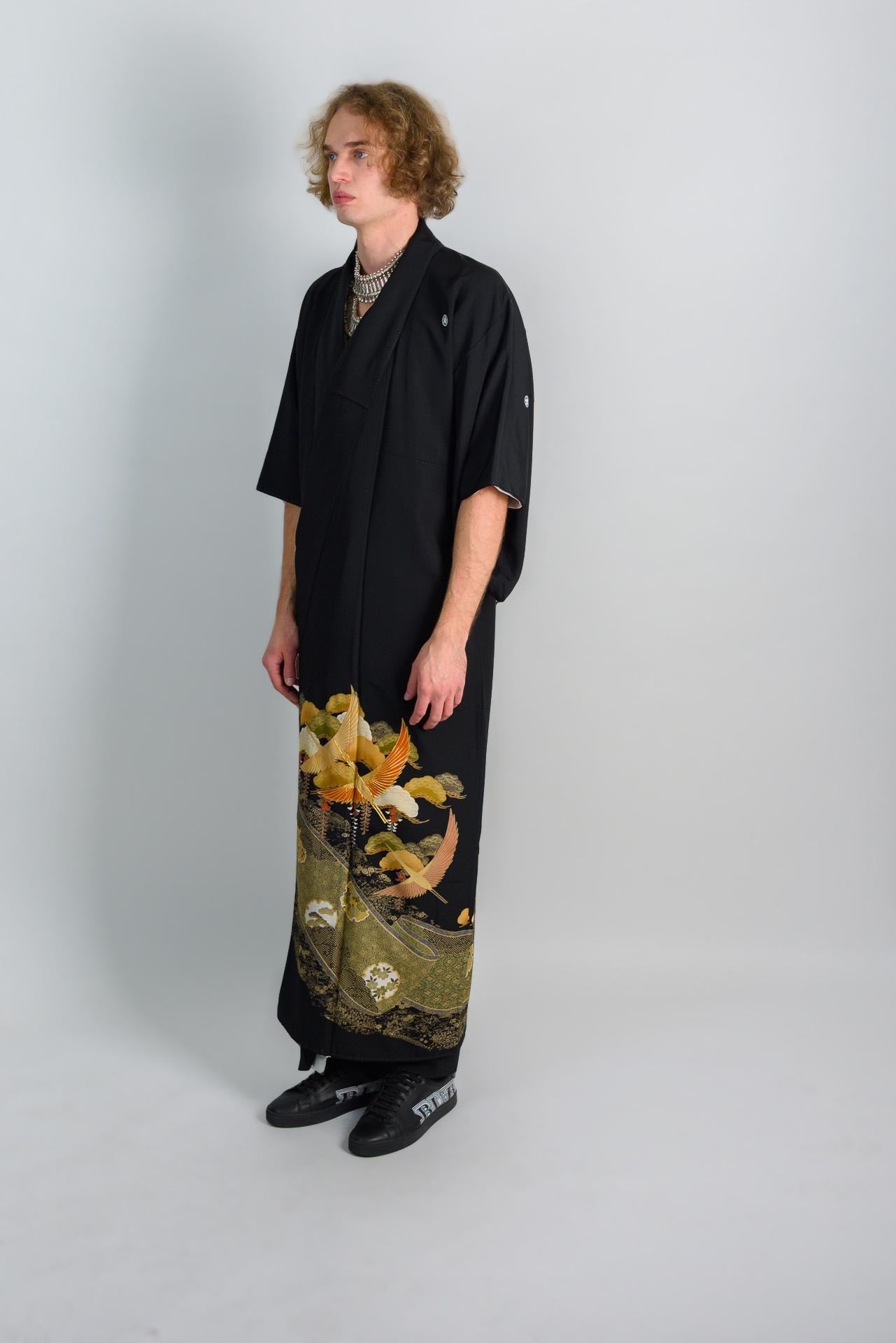 Montsuki Kimono | Japanese Crane Robe, Handmade in Japan