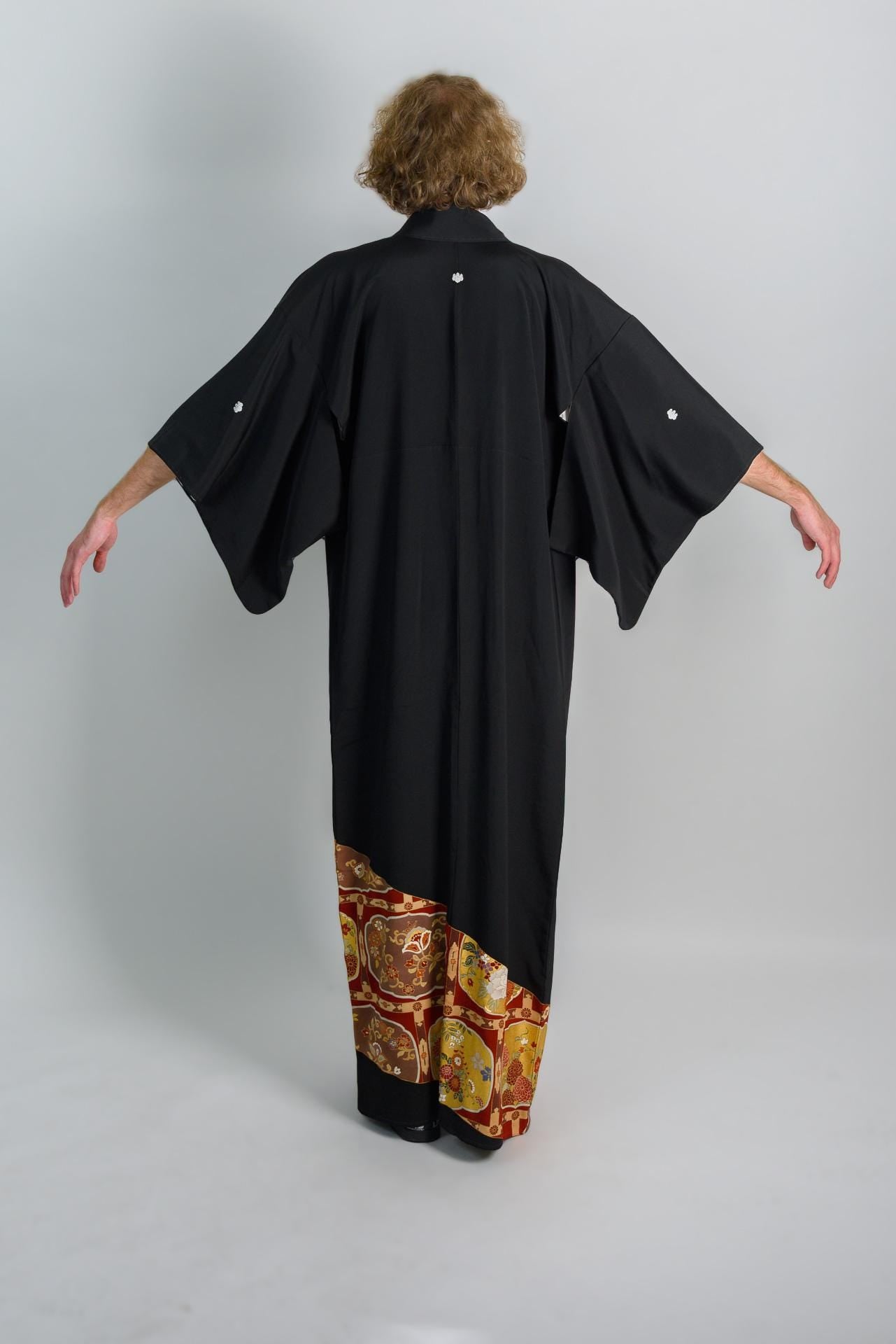 Mens Black Kimono Robe | Handmade Japanese Montsuki with Crests