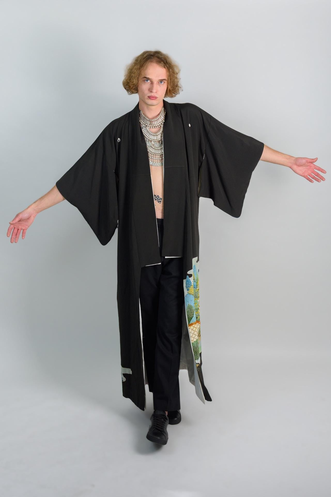 Handmade Mens Kimono | Japanese Mountainscape Robe