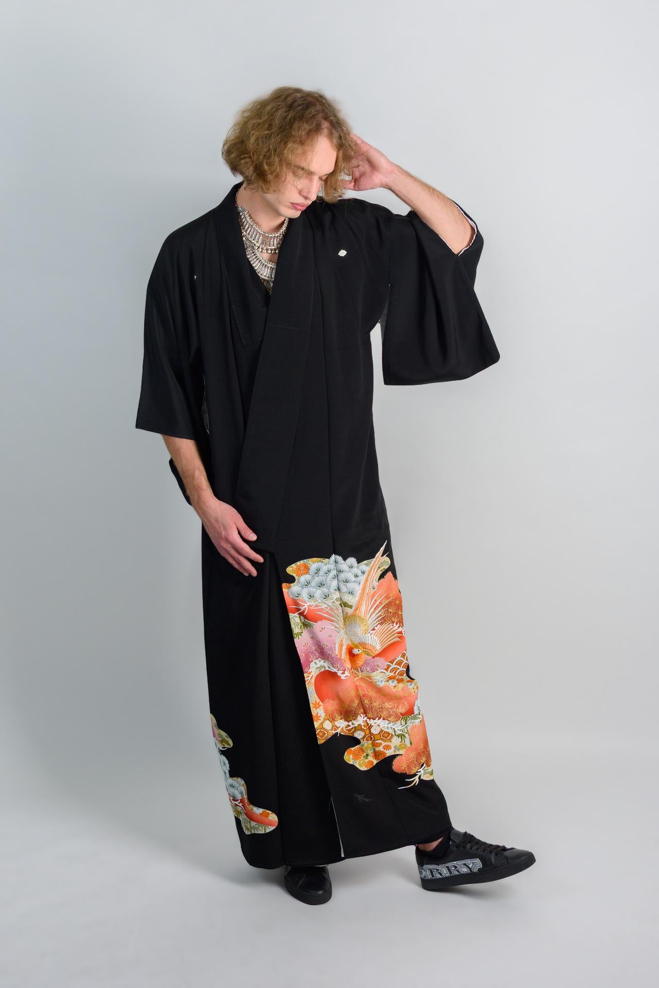 Handmade Japanese Kimono: Dragon Bloom Phoenix Robe