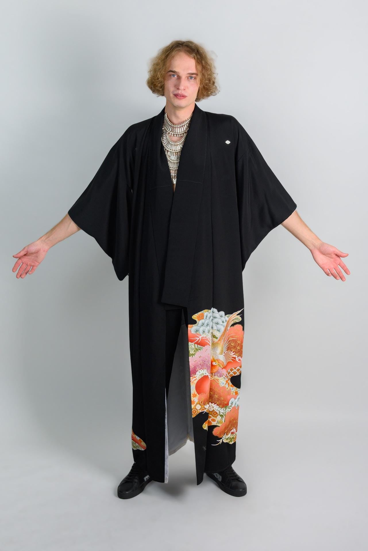 Handmade Japanese Kimono: Dragon Bloom Phoenix Robe