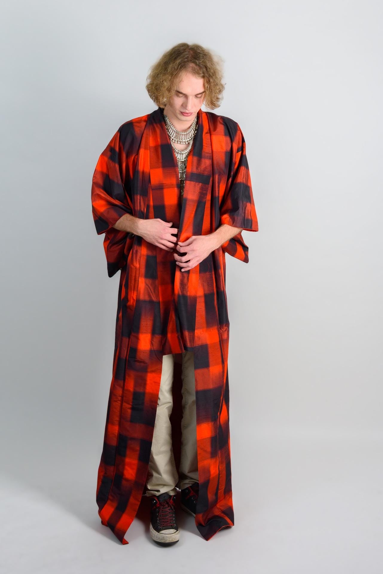 FIRE RITUAL SHAMAN|mens kimono|boho robe|handmade|burning man outfit|japanese fashion|spiritual wear|statement festival