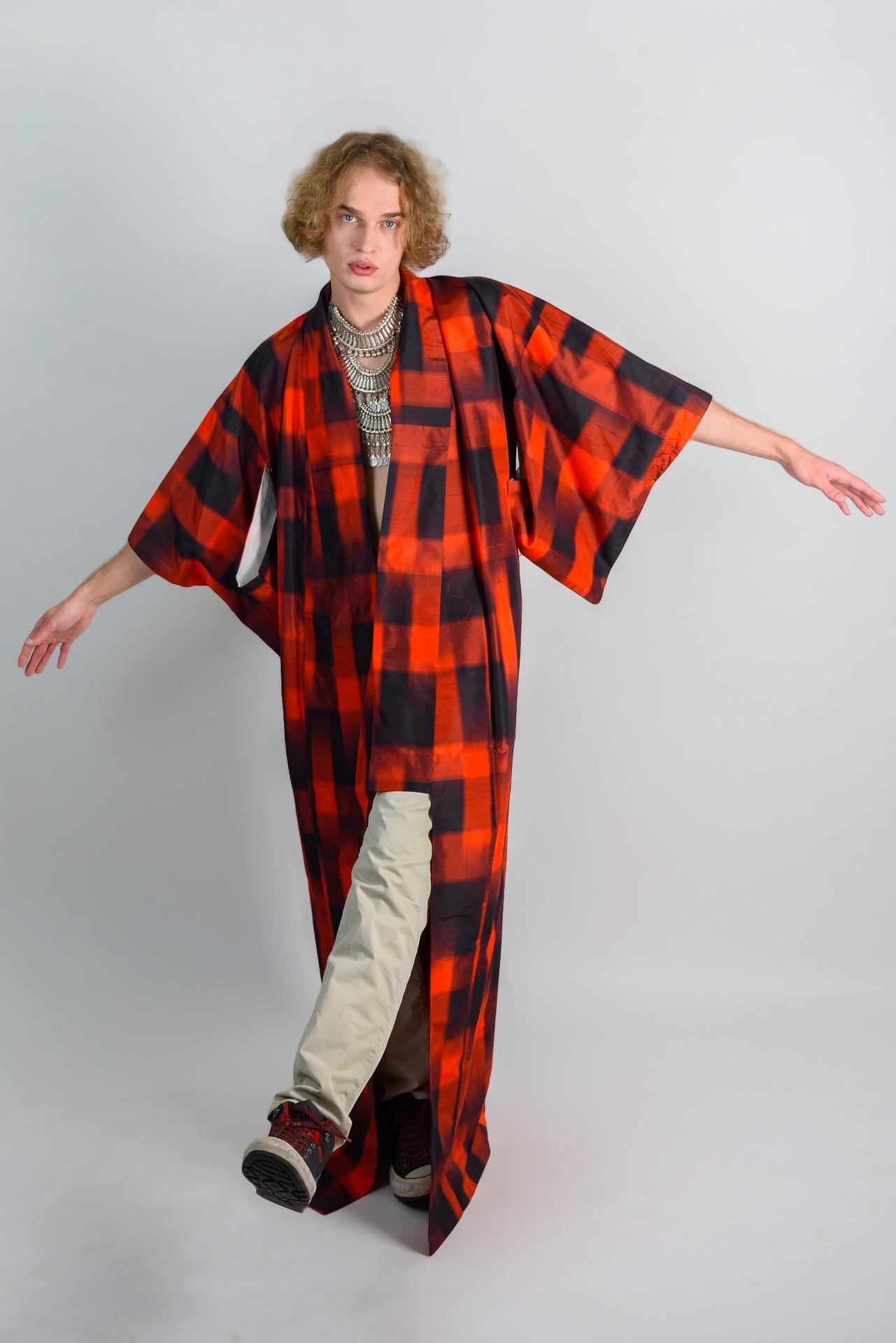 FIRE RITUAL SHAMAN|mens kimono|boho robe|handmade|burning man outfit|japanese fashion|spiritual wear|statement festival