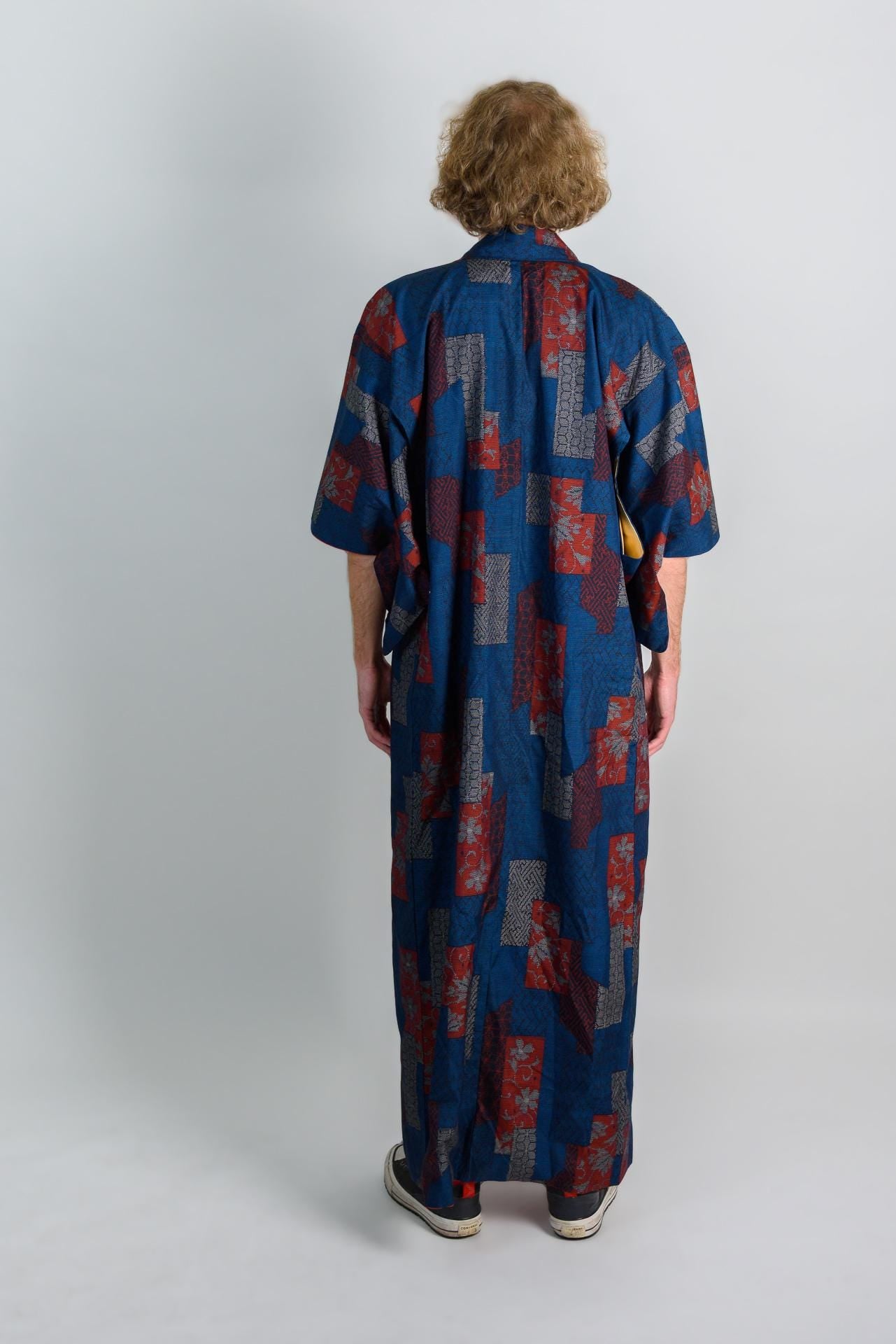 Handmade Japanese Kimono Robe: Indigo Block Print Boho Festival Wear