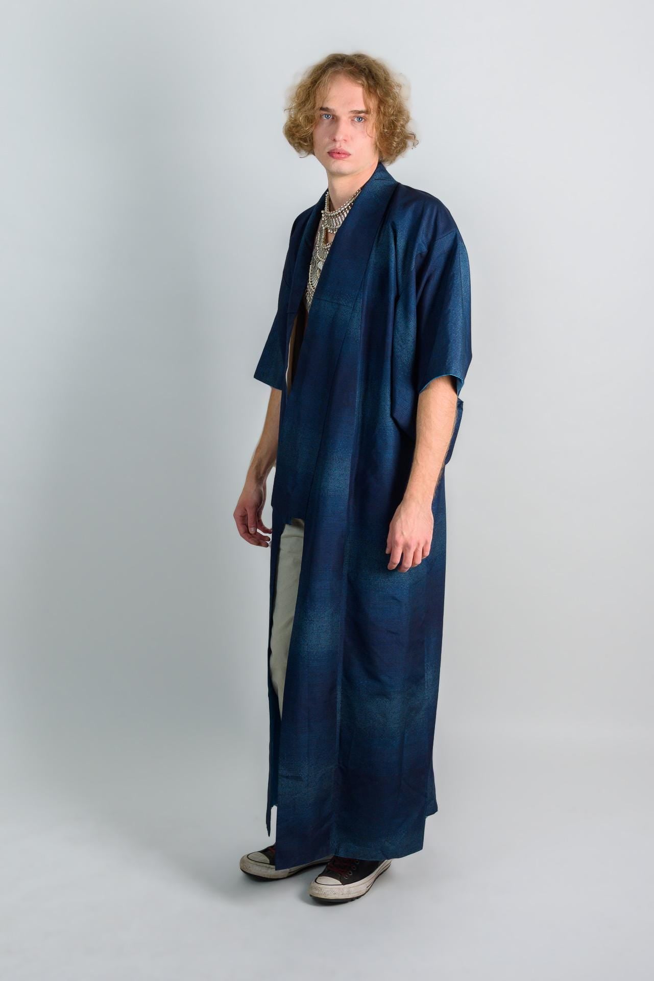Handmade Indigo Mens Kimono Robe | Japanese Boho Festival Outfit