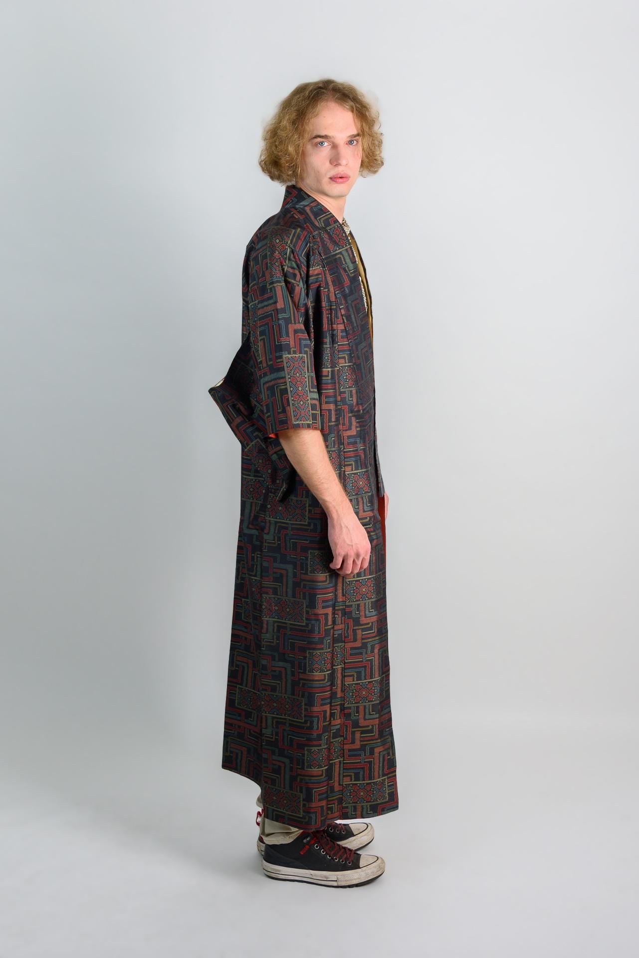 Geometric Mens Kimono: Japanese Bohemian Festival Robe