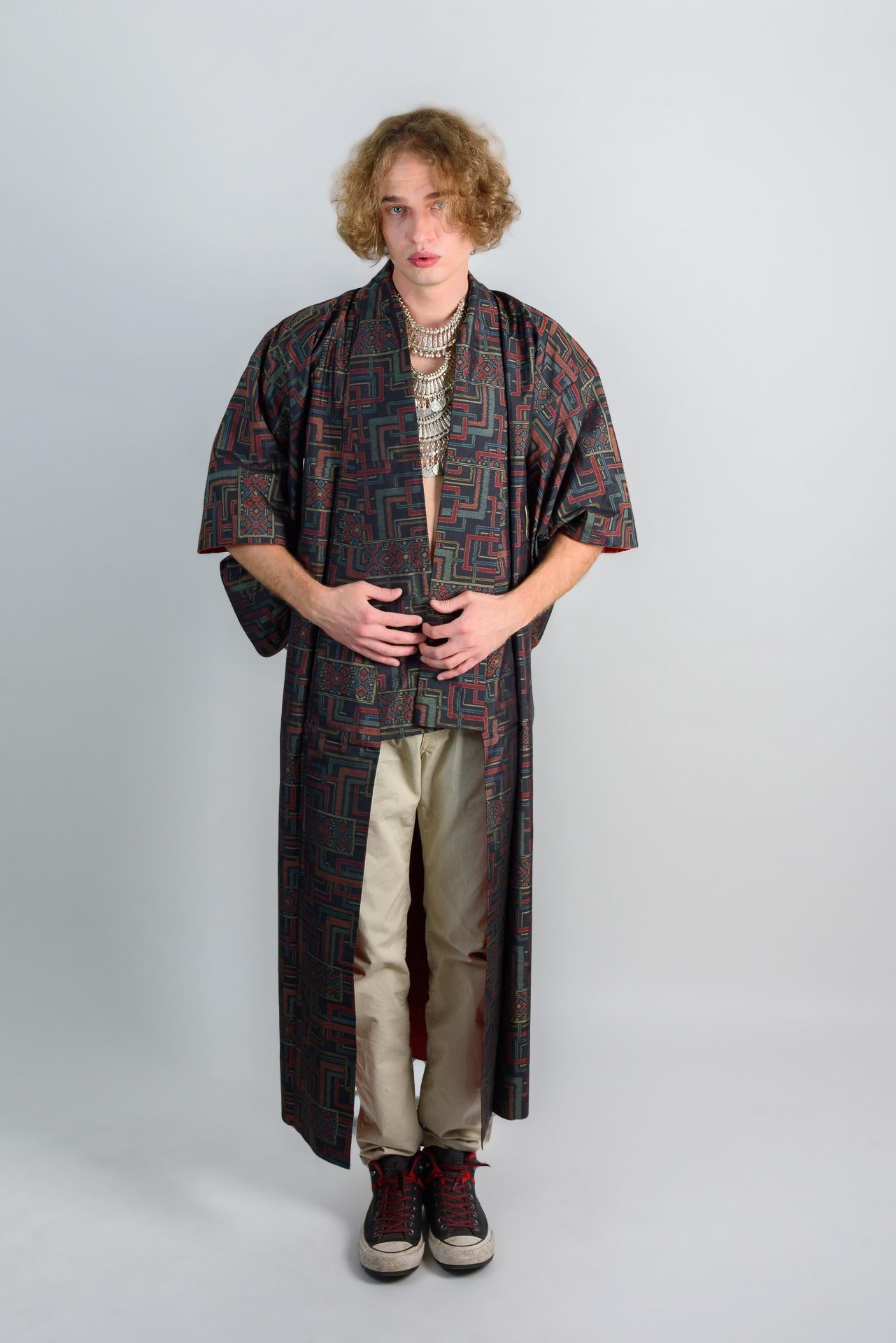 Geometric Mens Kimono: Japanese Bohemian Festival Robe