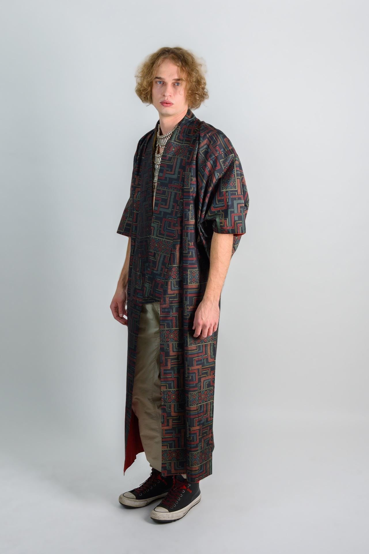 Geometric Mens Kimono: Japanese Bohemian Festival Robe