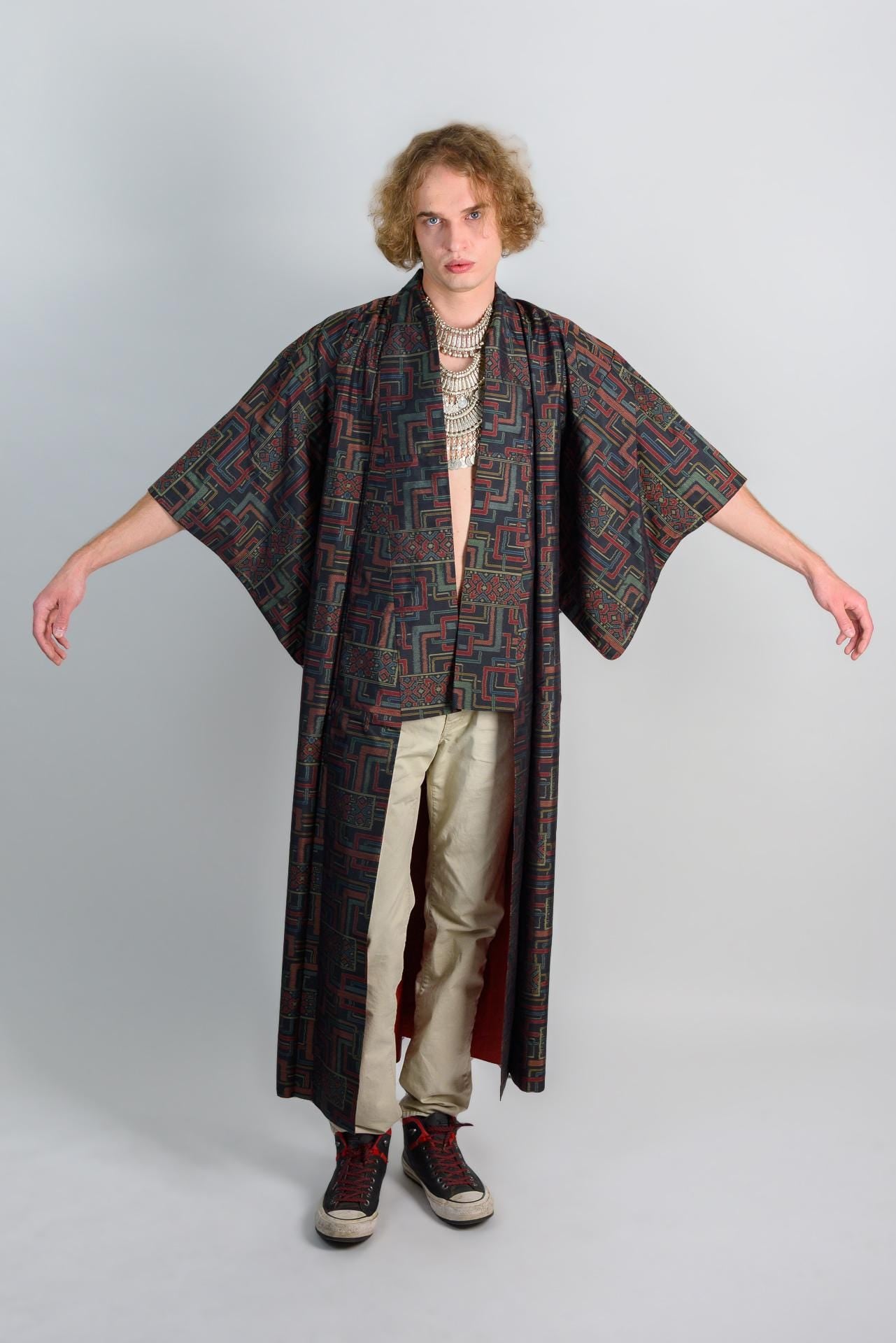 Geometric Mens Kimono: Japanese Bohemian Festival Robe