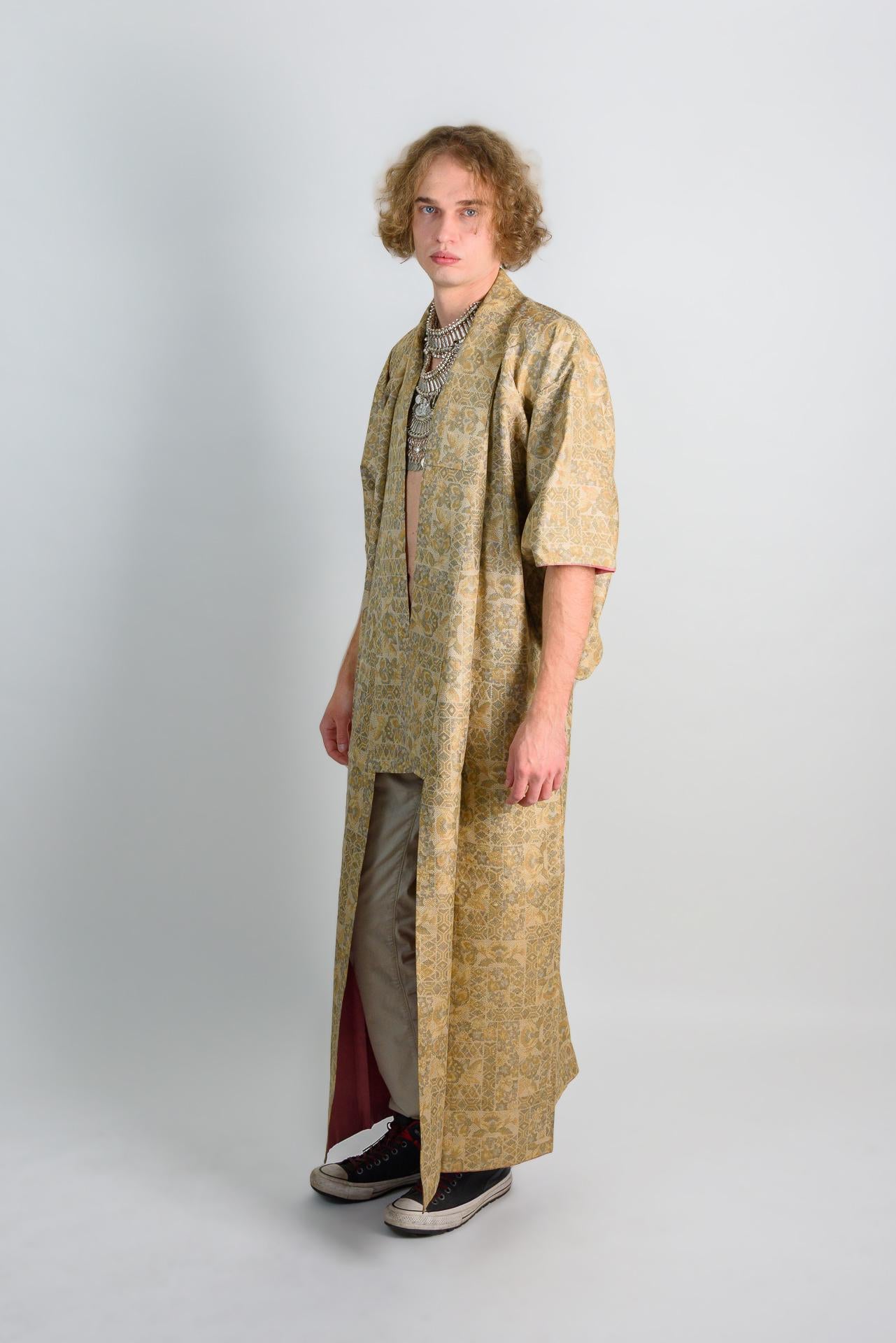 Golden Lotus Kimono Robe | Handmade Japanese Oriental Style