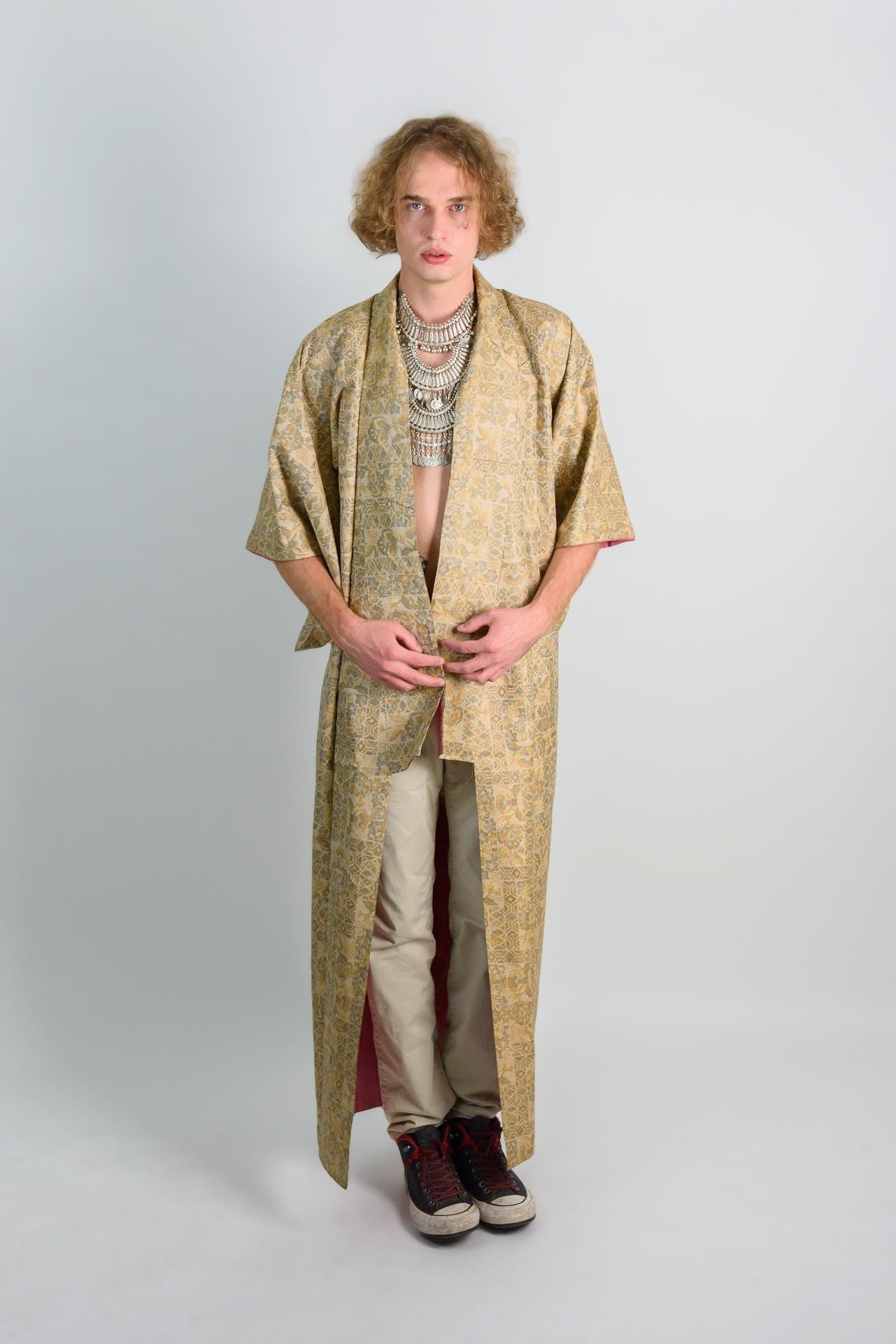 Golden Lotus Kimono Robe | Handmade Japanese Oriental Style
