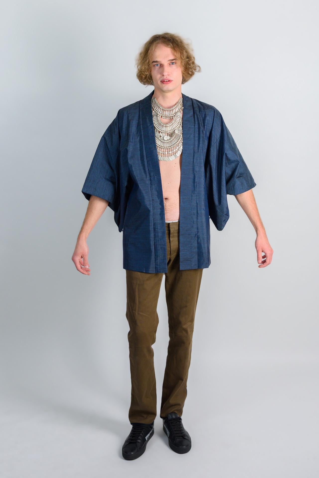 Indigo Grid Haori (羽織 – haori) – Men’s Japanese Urban Kimono Jacket