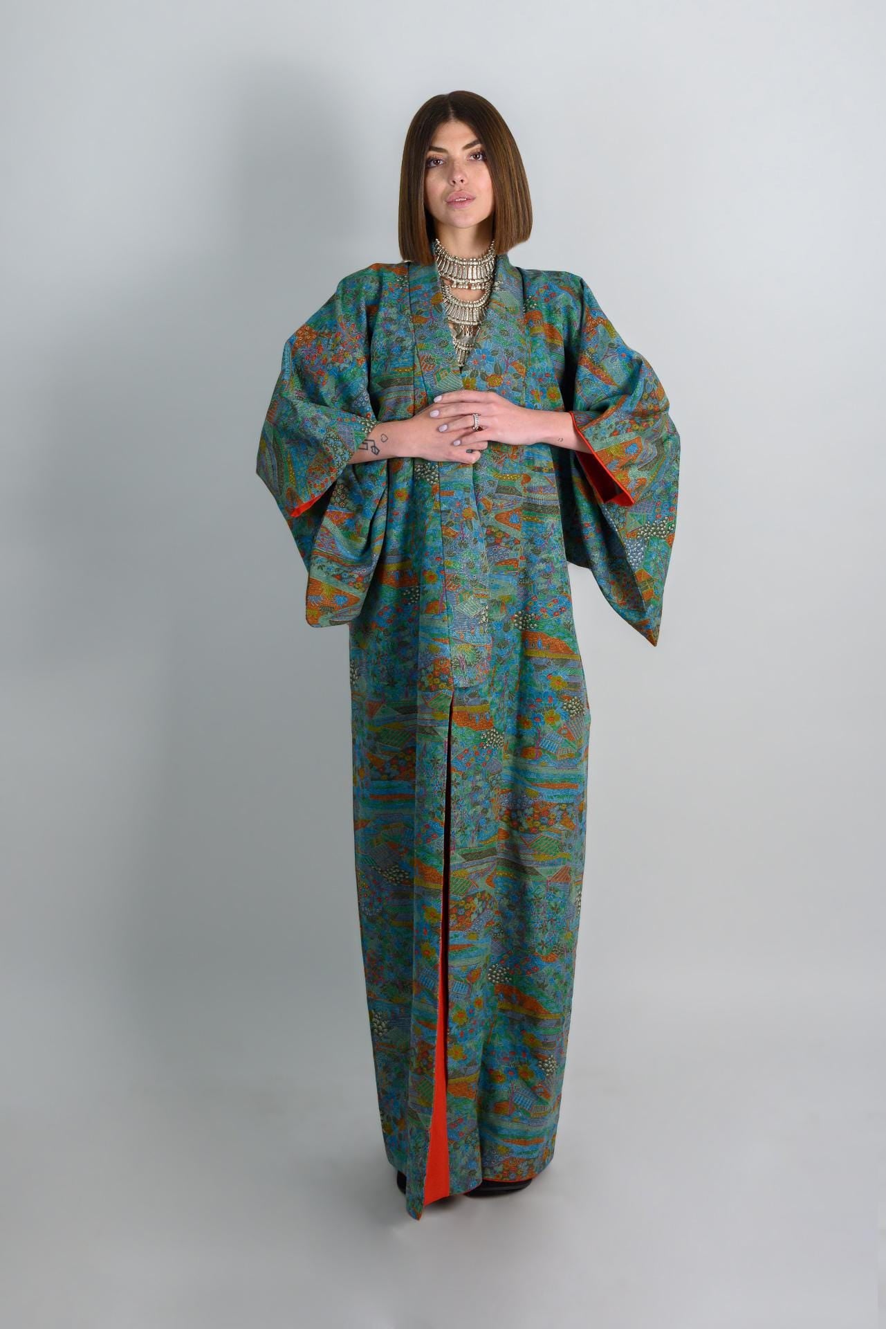 Handmade Silk Kimono Robe: Japanese Boho Festival Wear