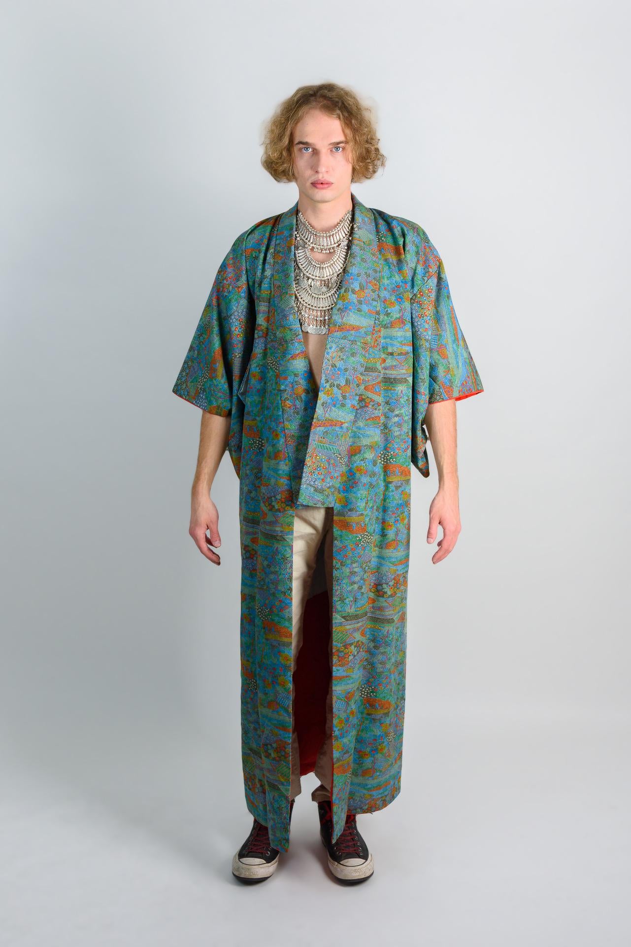 Handmade Silk Kimono Robe: Japanese Boho Festival Wear