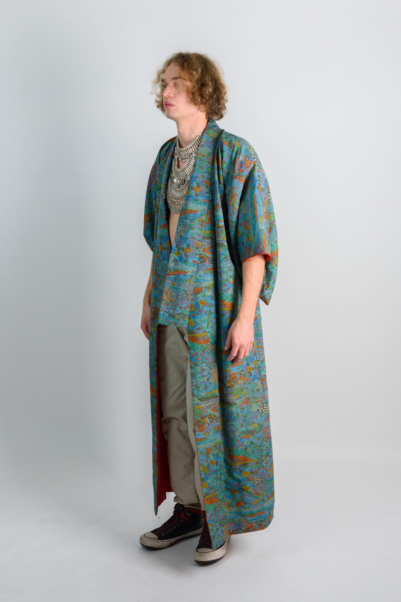 Handmade Silk Kimono Robe: Japanese Boho Festival Wear
