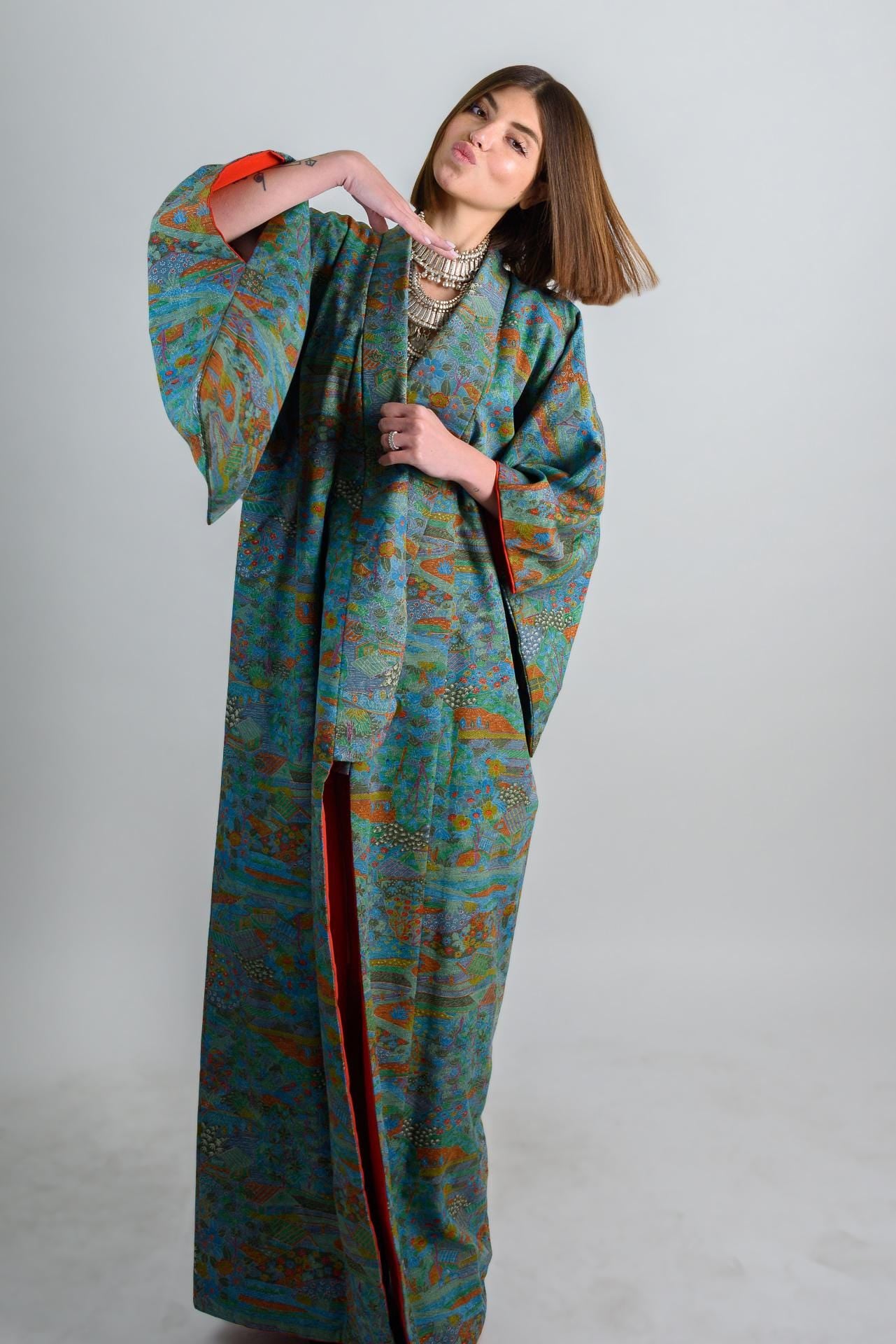 Handmade Silk Kimono Robe: Japanese Boho Festival Wear
