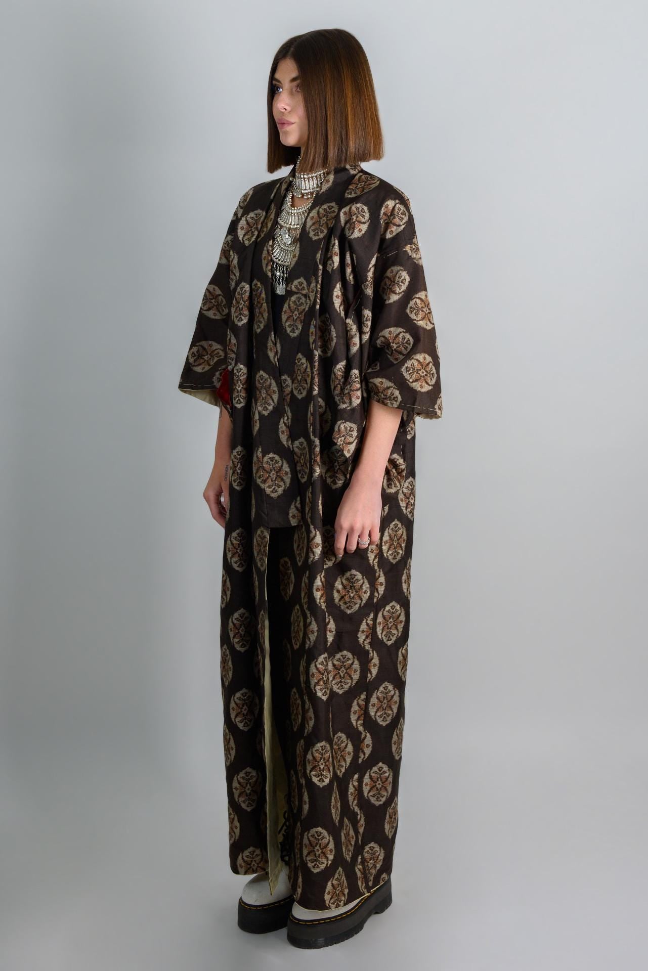 Floral Medallion Silk Kimono Robe | Handmade Japanese Clothing