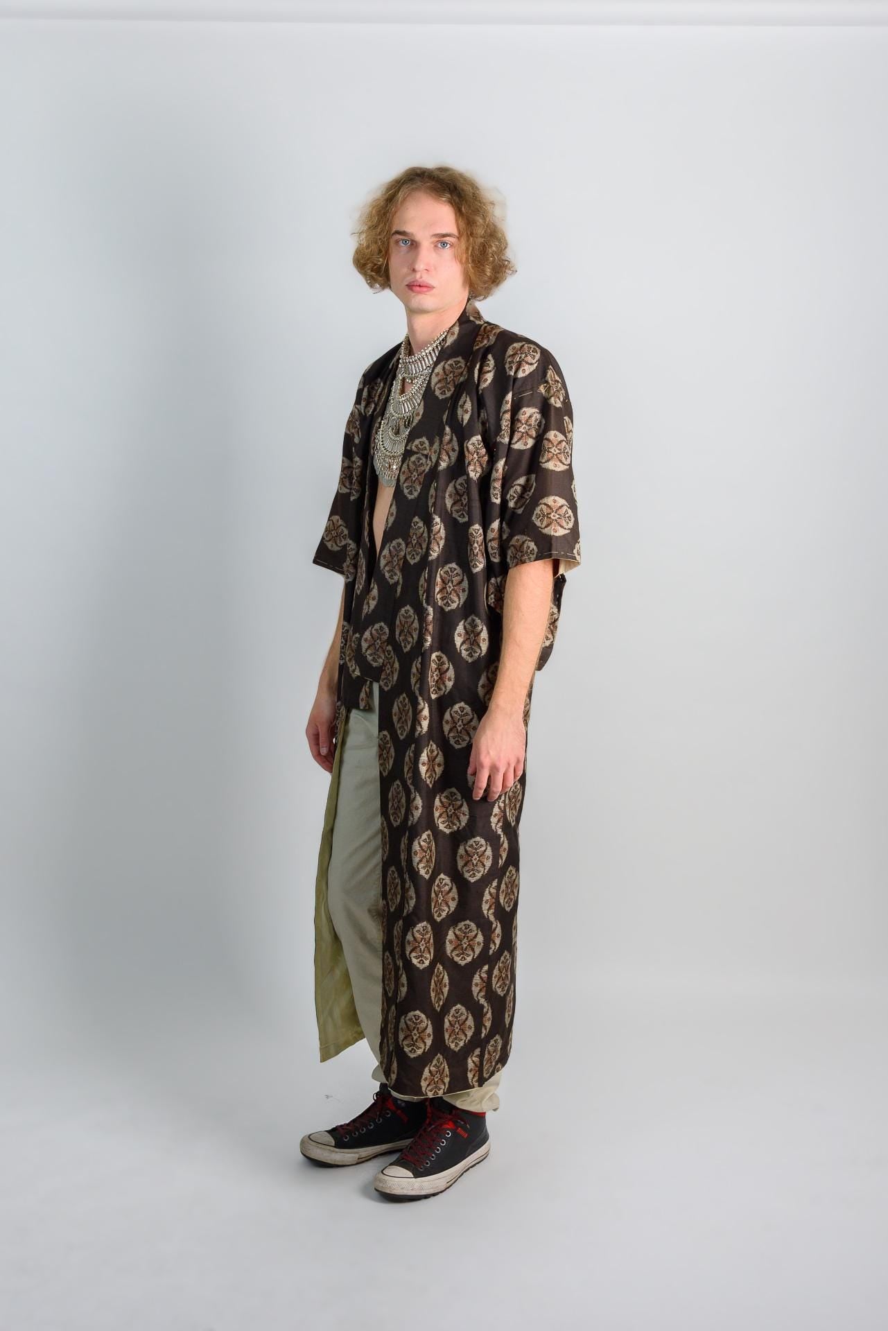 Floral Medallion Silk Kimono Robe | Handmade Japanese Clothing