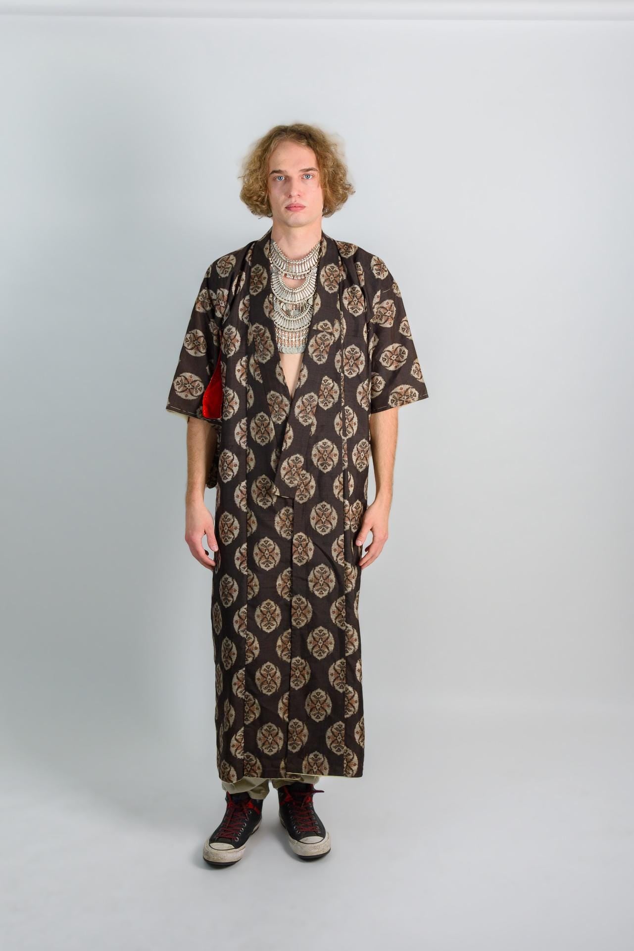 Floral Medallion Silk Kimono Robe | Handmade Japanese Clothing