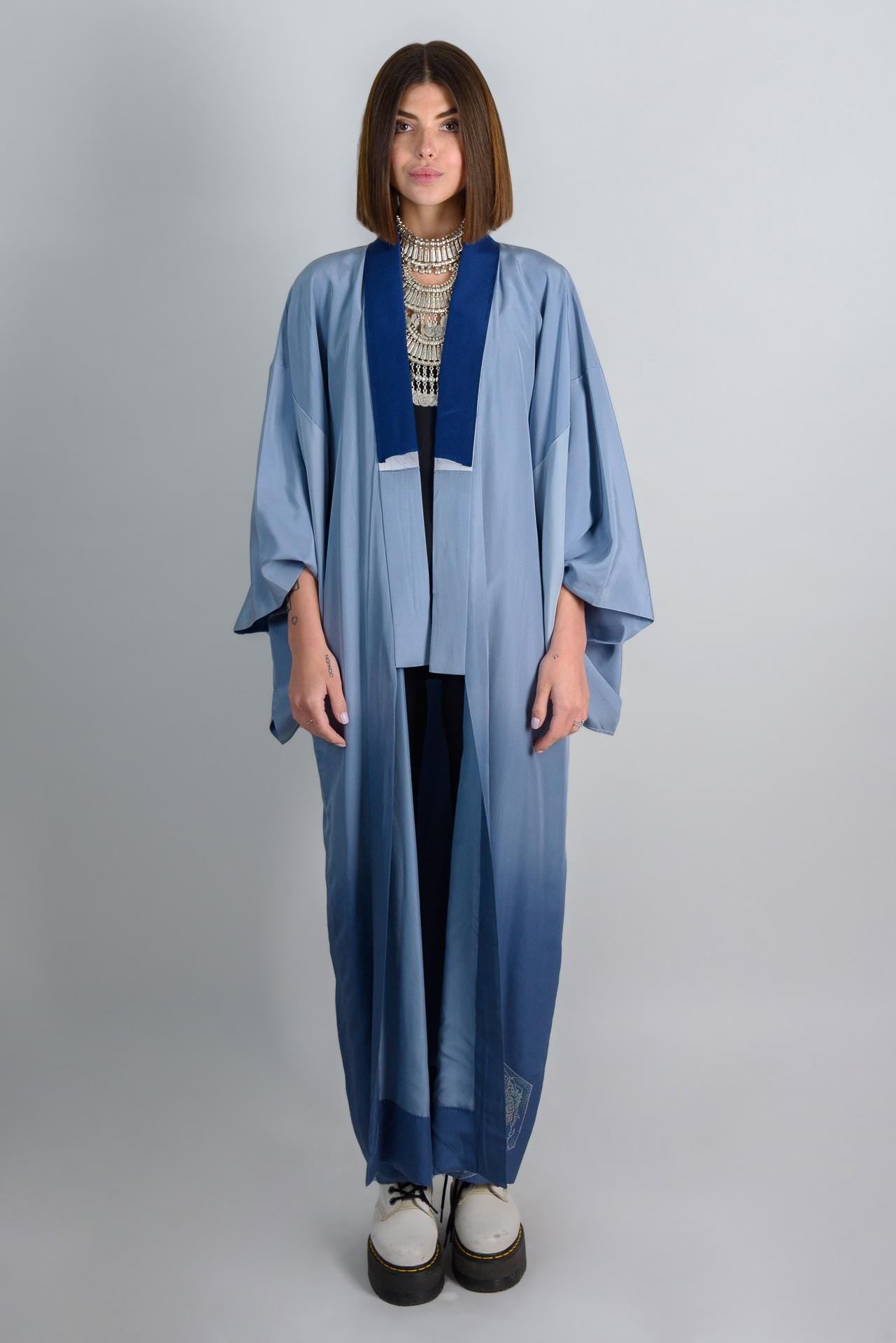 Handmade Silk Kimono Robe | Ukiyo-e Mount Fuji Print, Japanese Clothing