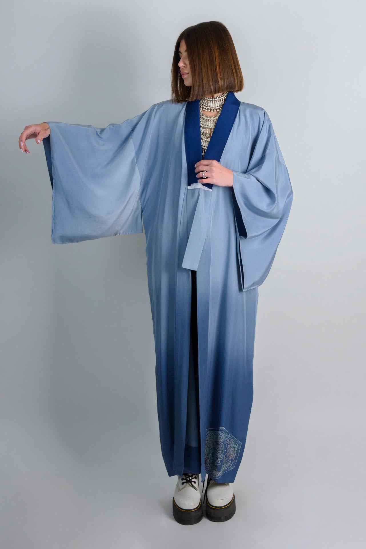Handmade Silk Kimono Robe | Ukiyo-e Mount Fuji Print, Japanese Clothing