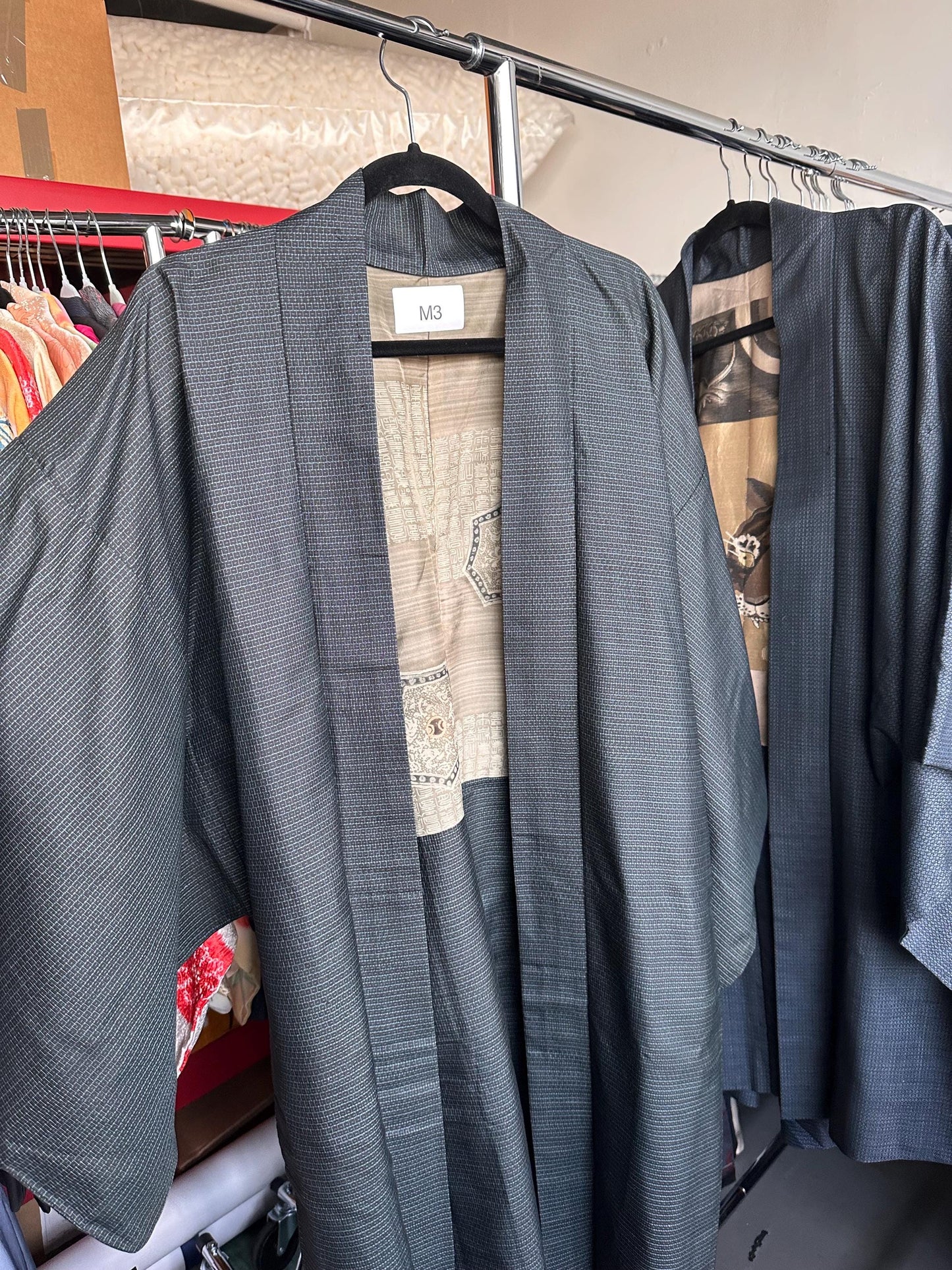 Midnight Grid Kimono (着物 – kimono) – Japanese Men’s Haori in Deep Teal Check