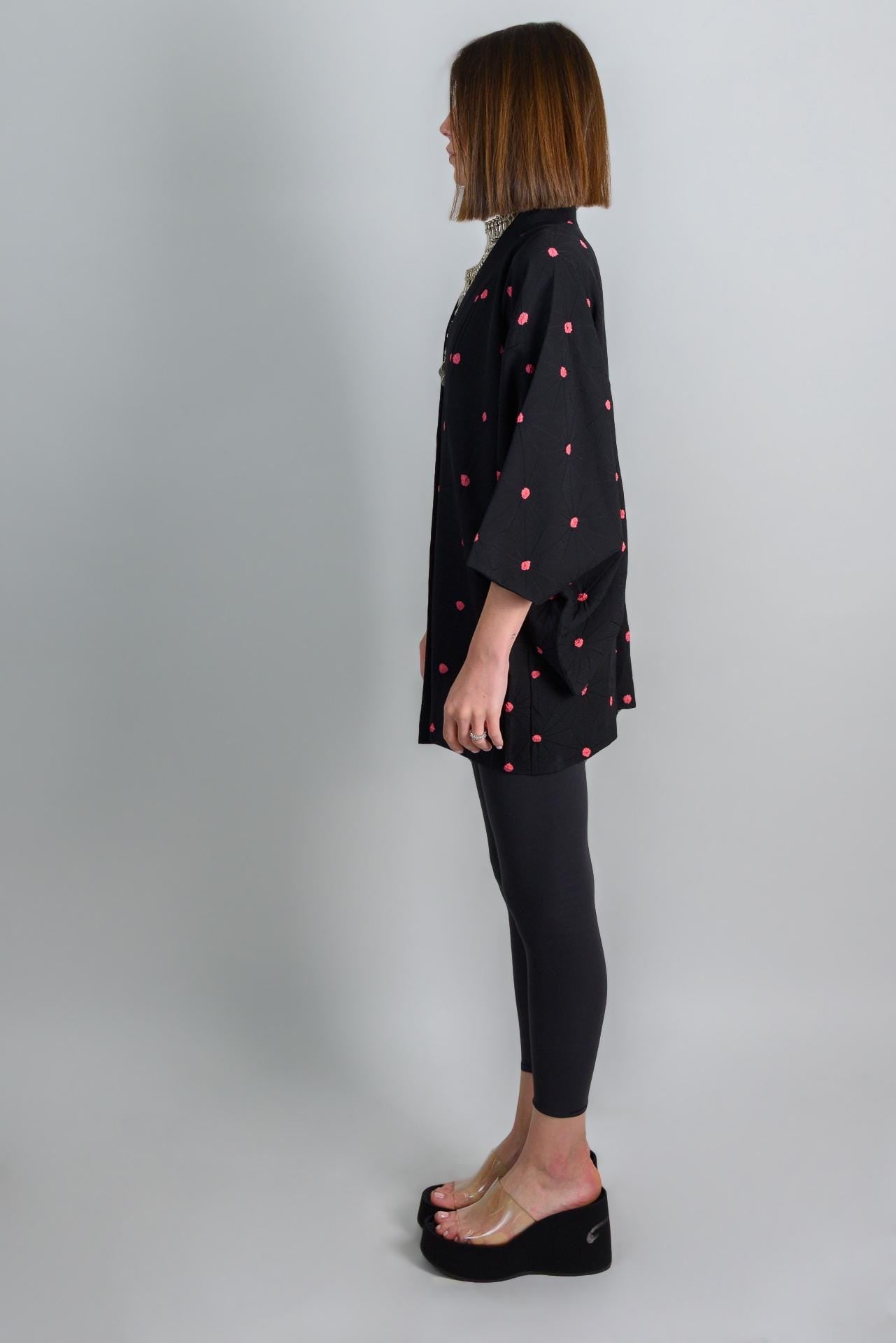 STRAWBERRY NIGHT ORACLE|silk kimono|haori jacket|boho robe|festival outfit|witchy clothing|dark academia|japanese fashion