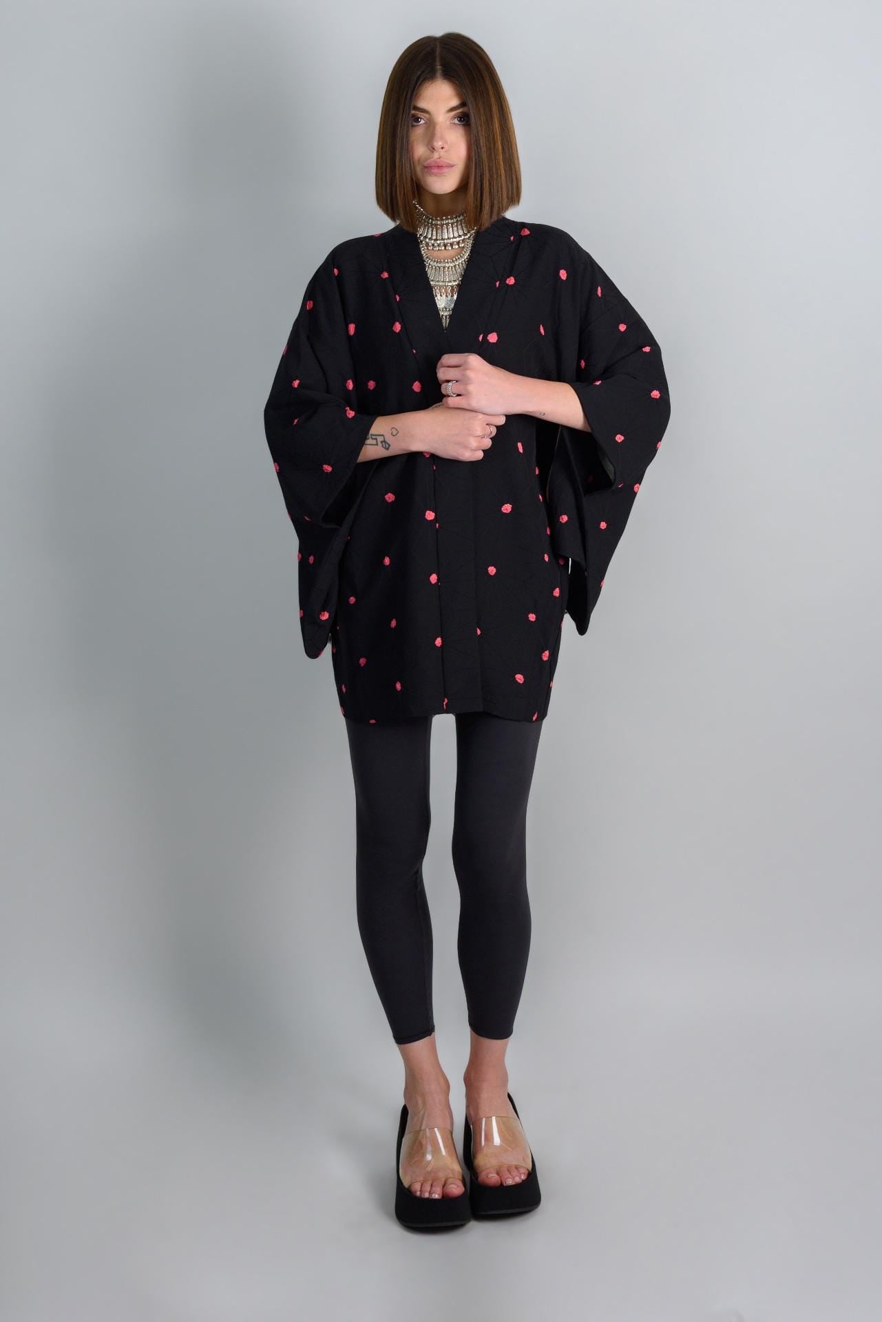 STRAWBERRY NIGHT ORACLE|silk kimono|haori jacket|boho robe|festival outfit|witchy clothing|dark academia|japanese fashion
