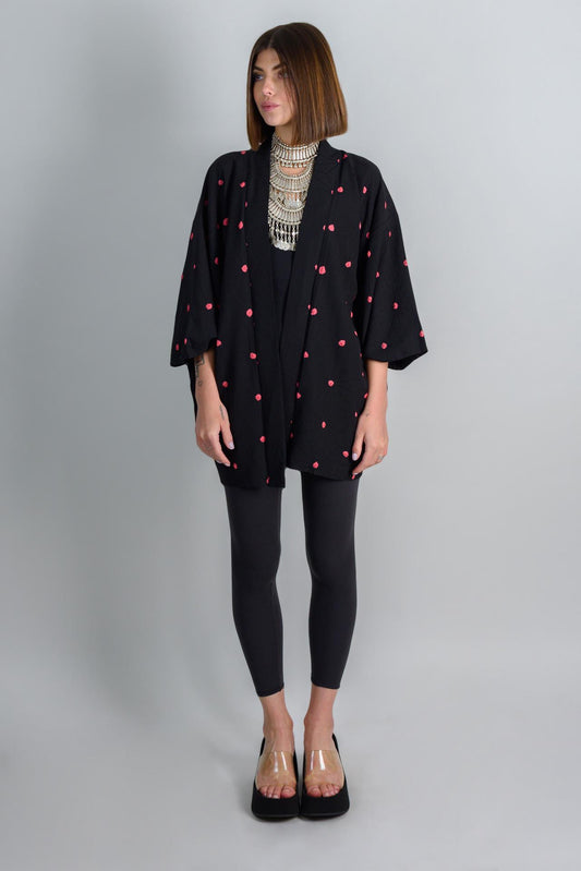 STRAWBERRY NIGHT ORACLE|silk kimono|haori jacket|boho robe|festival outfit|witchy clothing|dark academia|japanese fashion